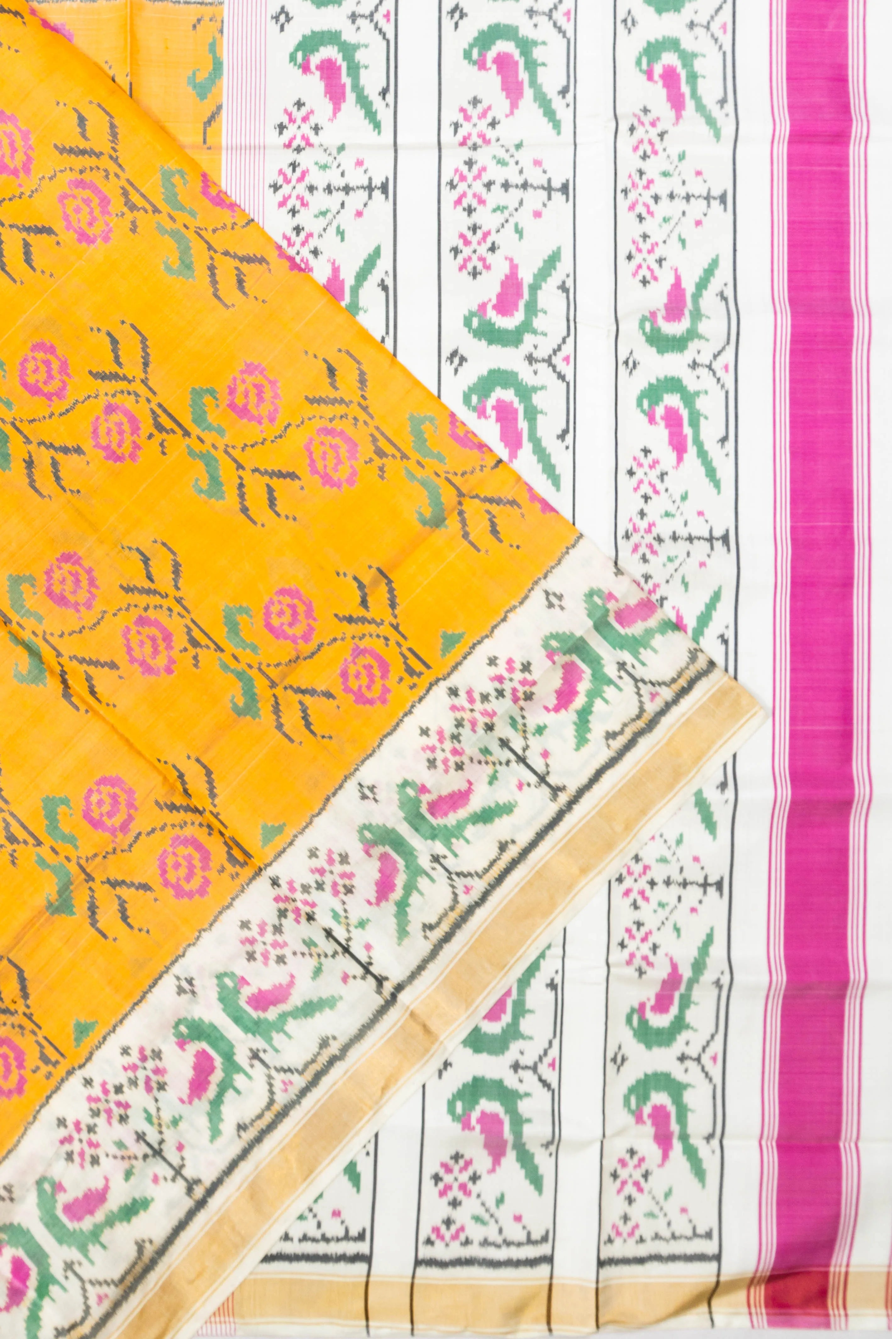 Rajkot Patola Silk Ikat Yellow Saree