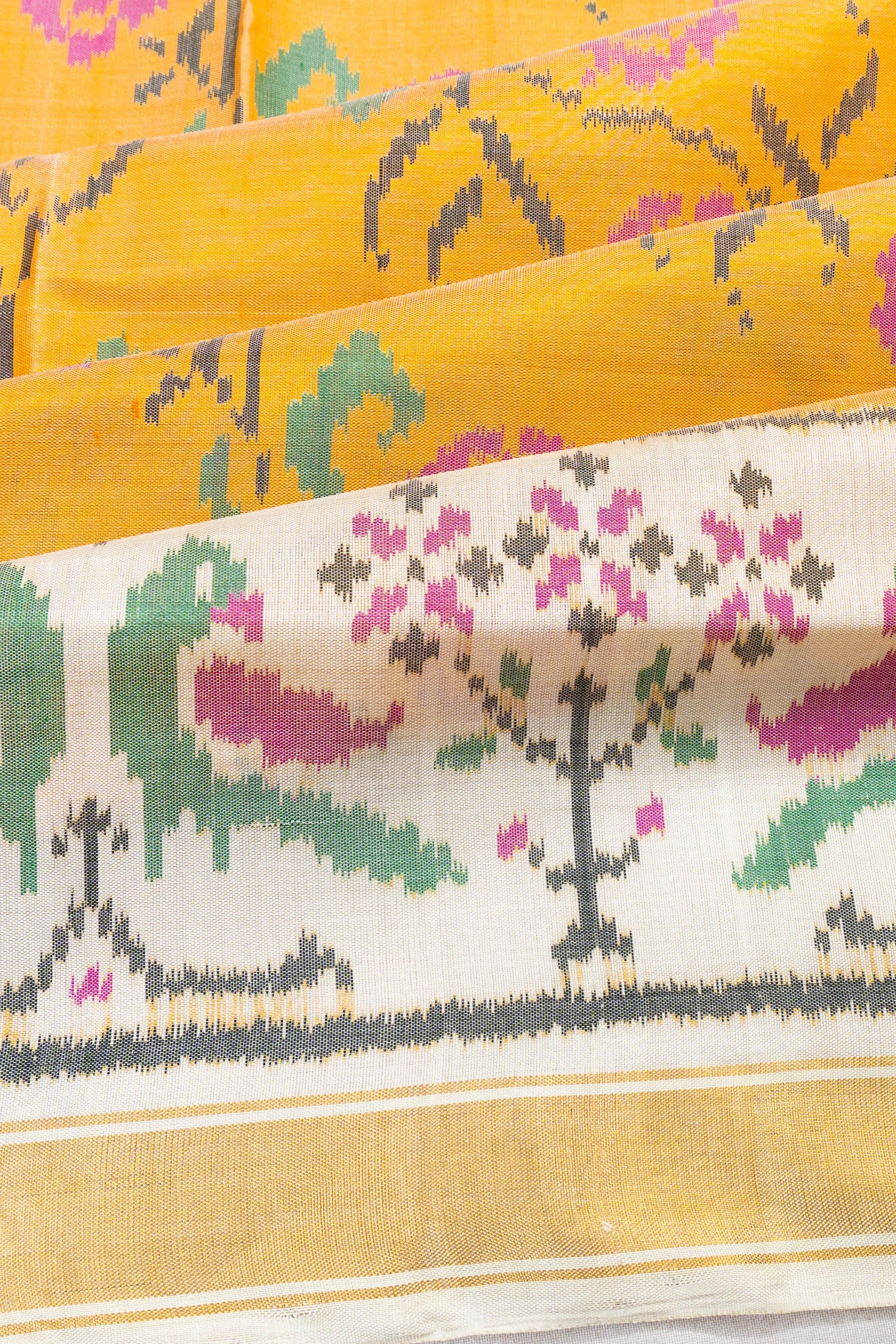 Rajkot Patola Silk Ikat Yellow Saree