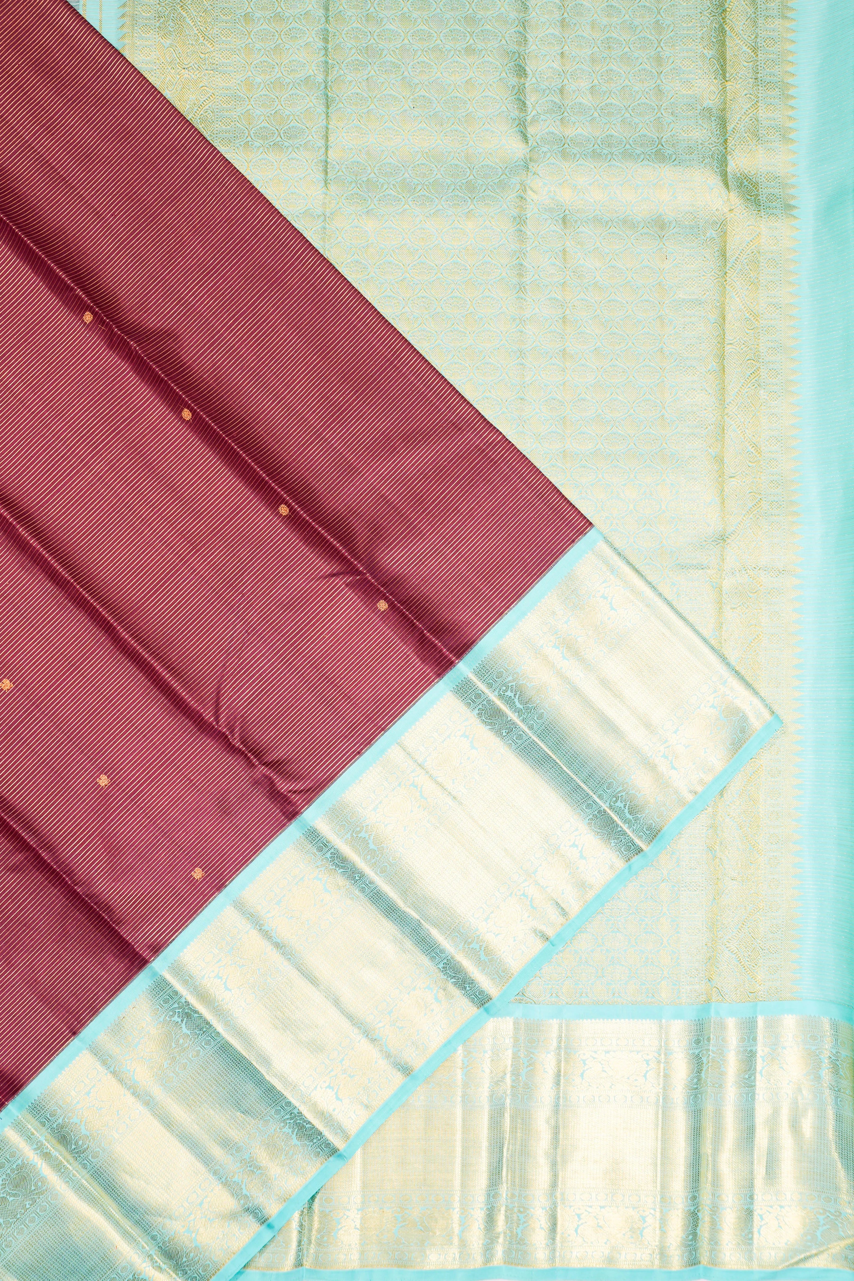 Kanchipuram Silk Oosi Lines And Butta Purple Saree