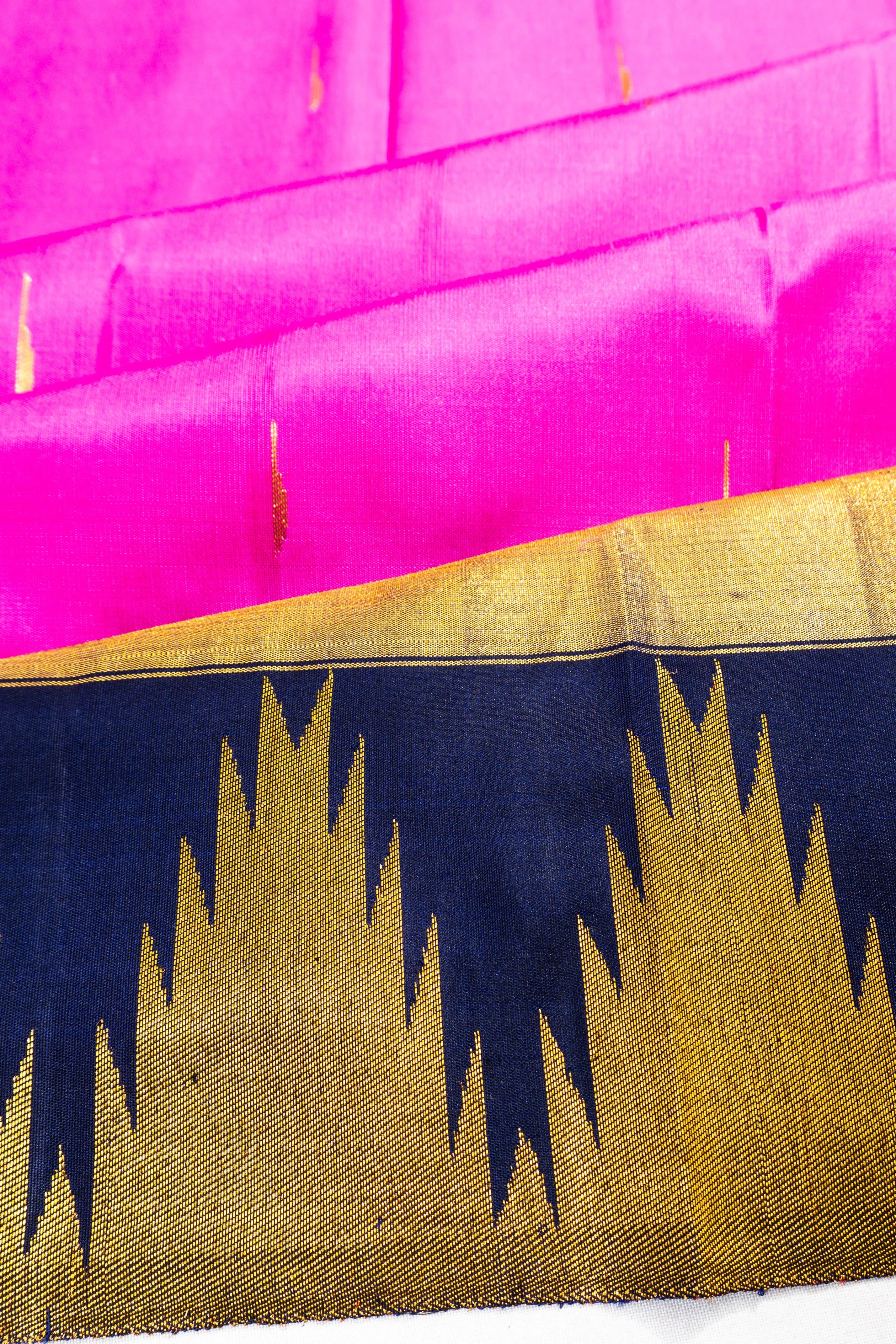 Kanchipuram Silk Butta Pink Saree With Temple Border