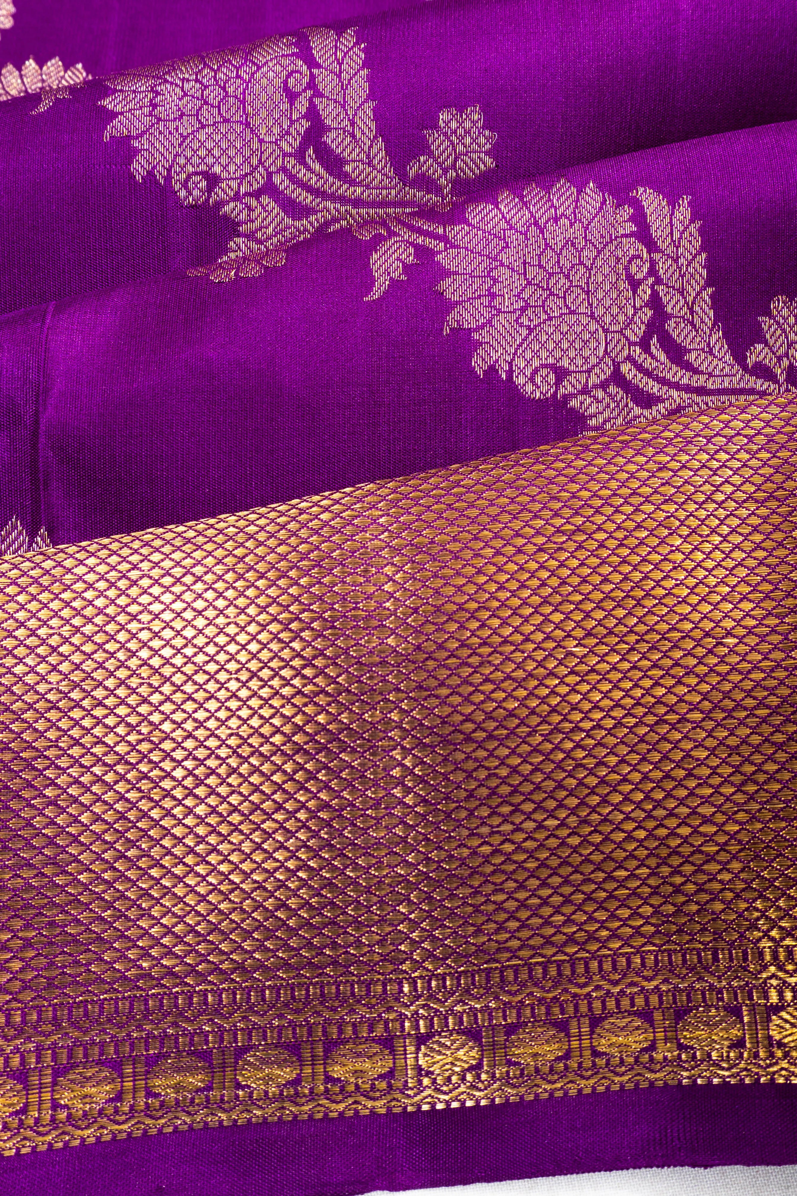 Kanchipuram Silk Leheriya Jaal Violet Saree