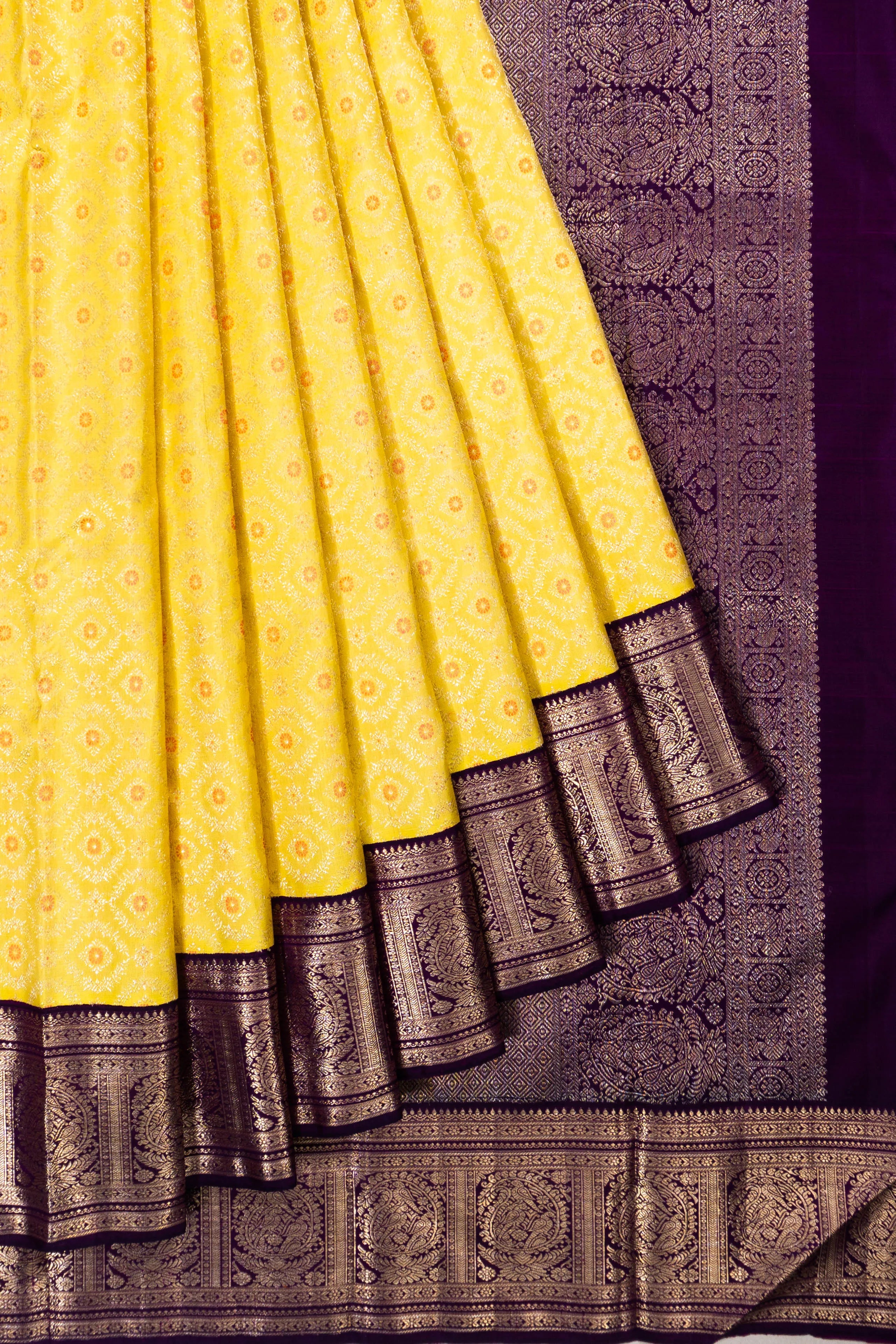 Kanchipuram Silk Brocade Yellow Saree