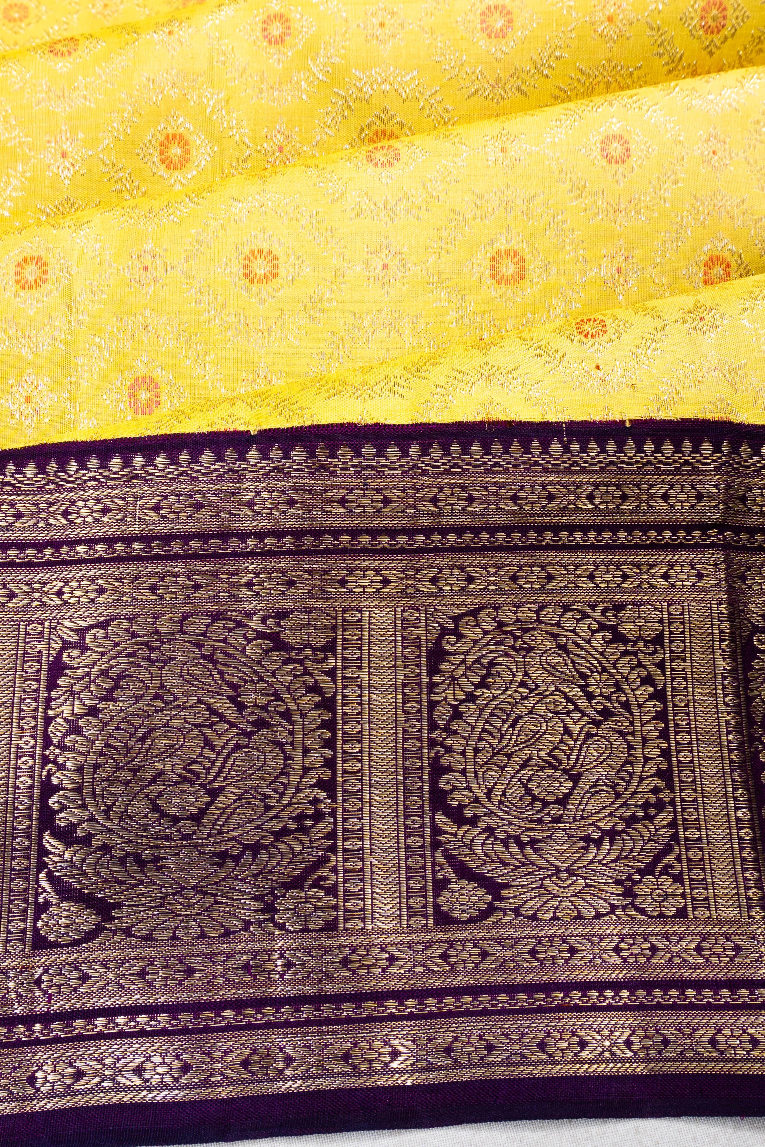 Kanchipuram Silk Brocade Yellow Saree