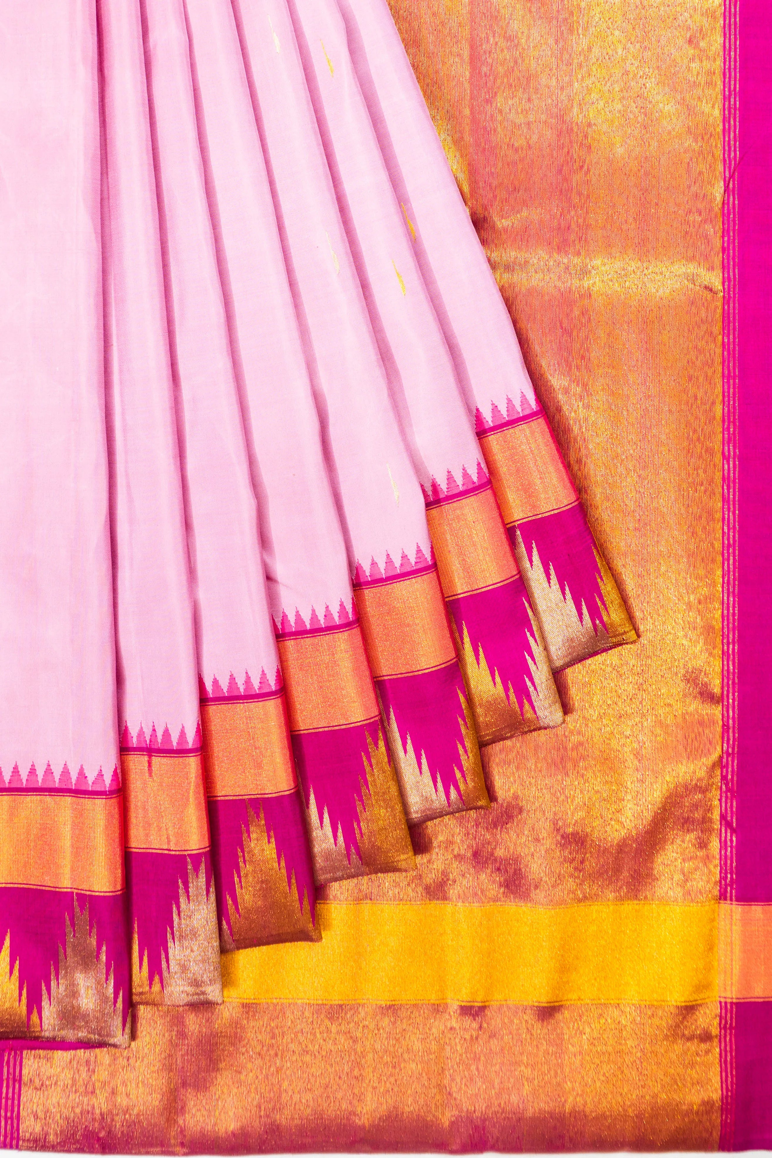 Classic Kanchipuram Silk Butta Baby Pink With Temple Border