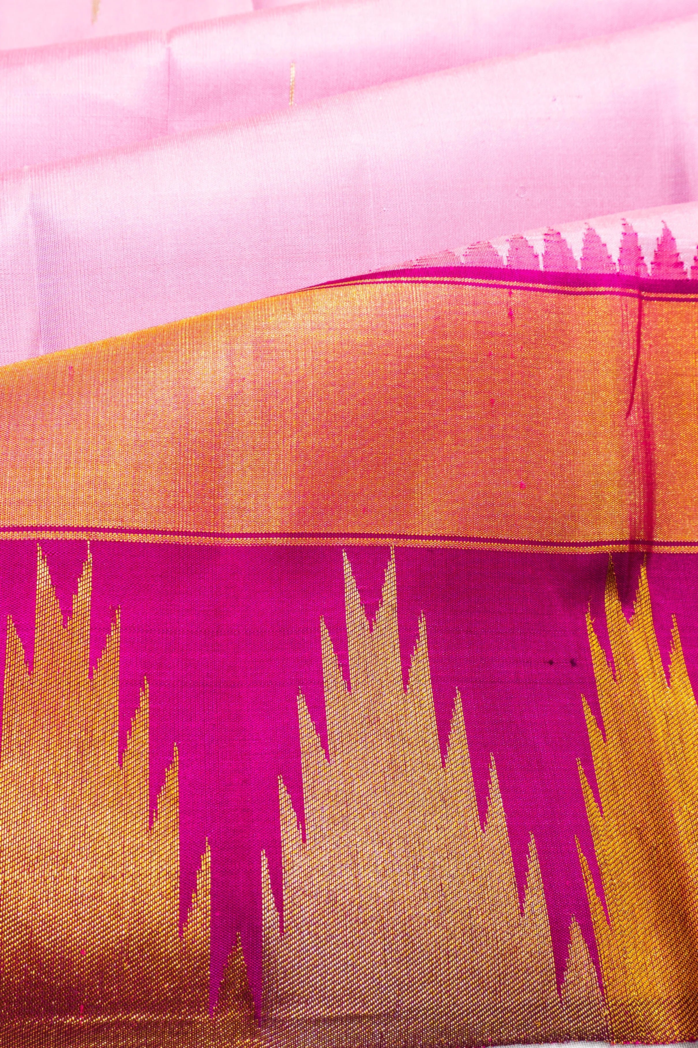 Classic Kanchipuram Silk Butta Baby Pink With Temple Border