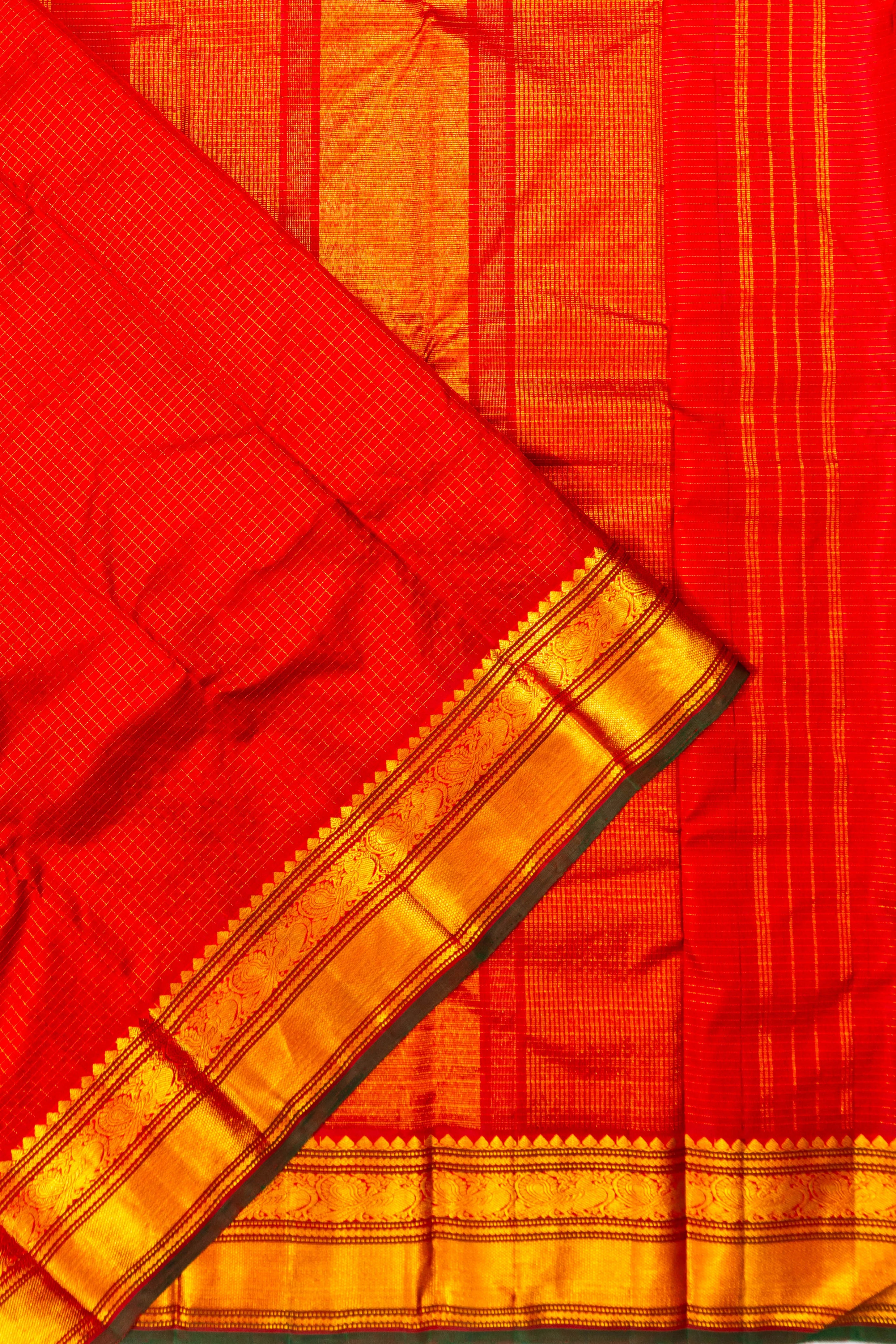 Classic Kanchipuram Silk Checks Red Saree
