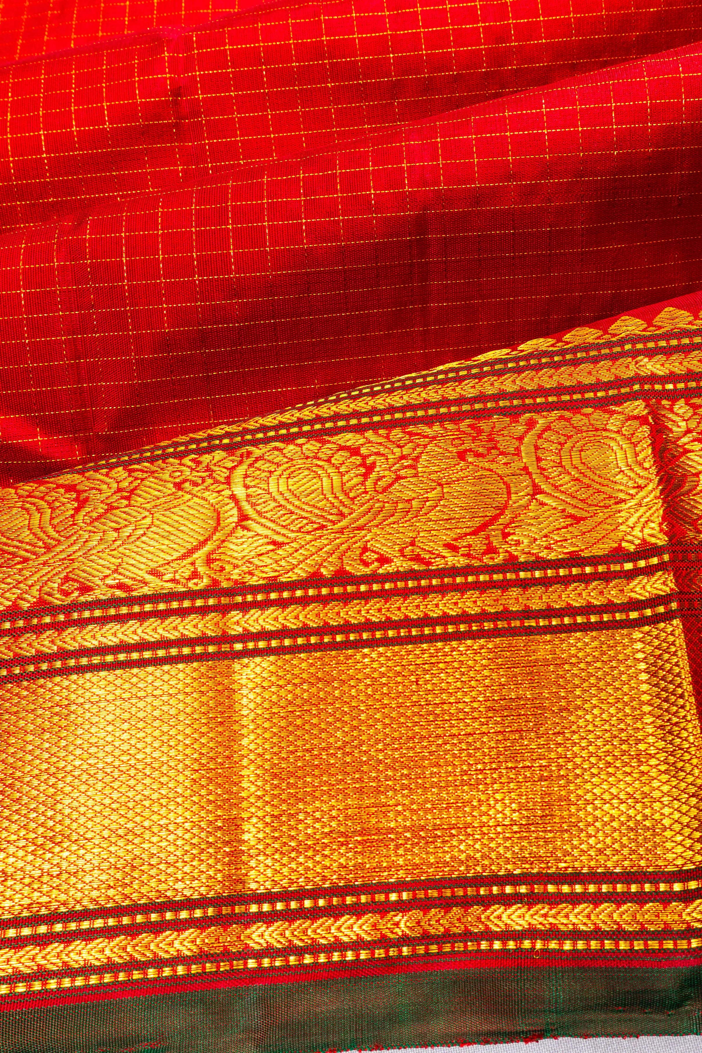 Classic Kanchipuram Silk Checks Red Saree
