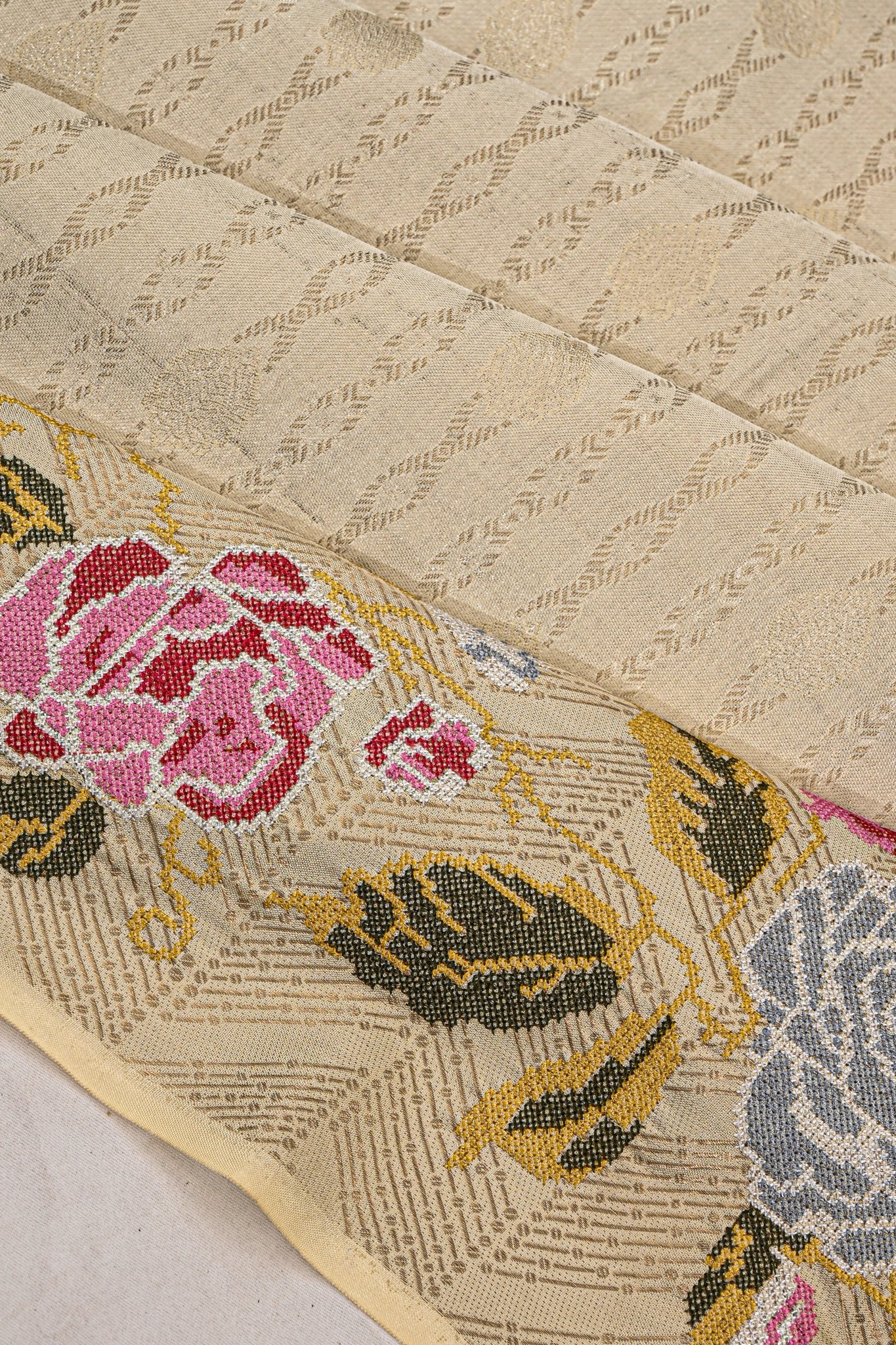 Kanchipuram Silk Brocade With Embroidery Border Cream Saree