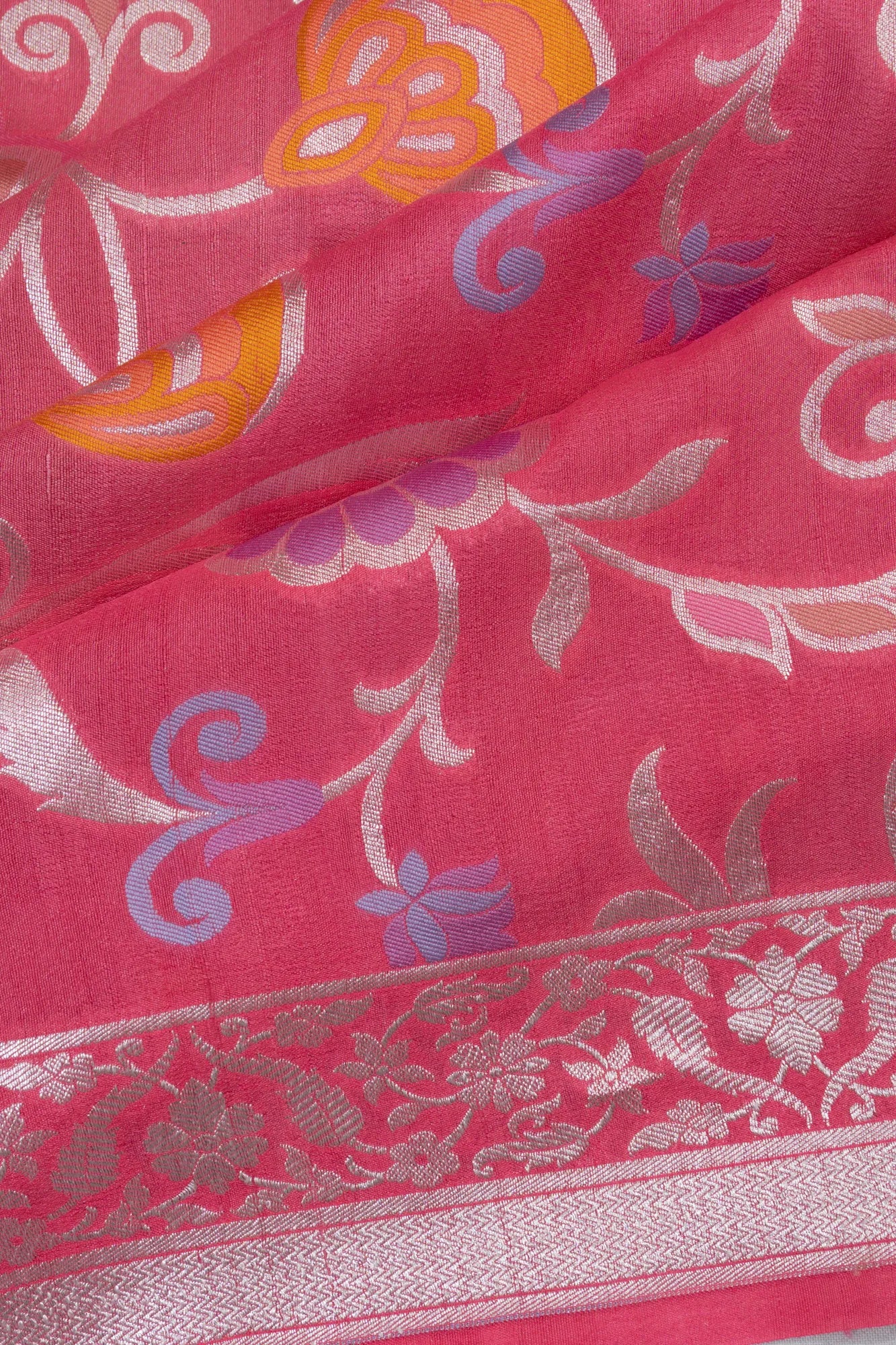 Banarasi Tussar Georgette Brocade Pink Saree
