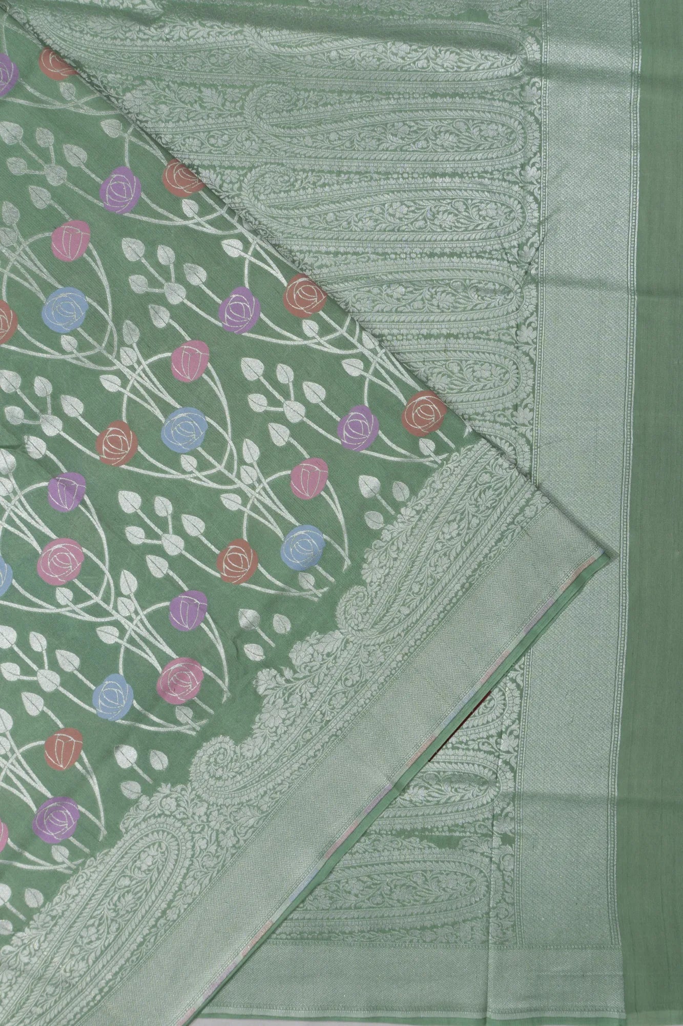 Banarasi Tussar Georgette Jaal Green Saree