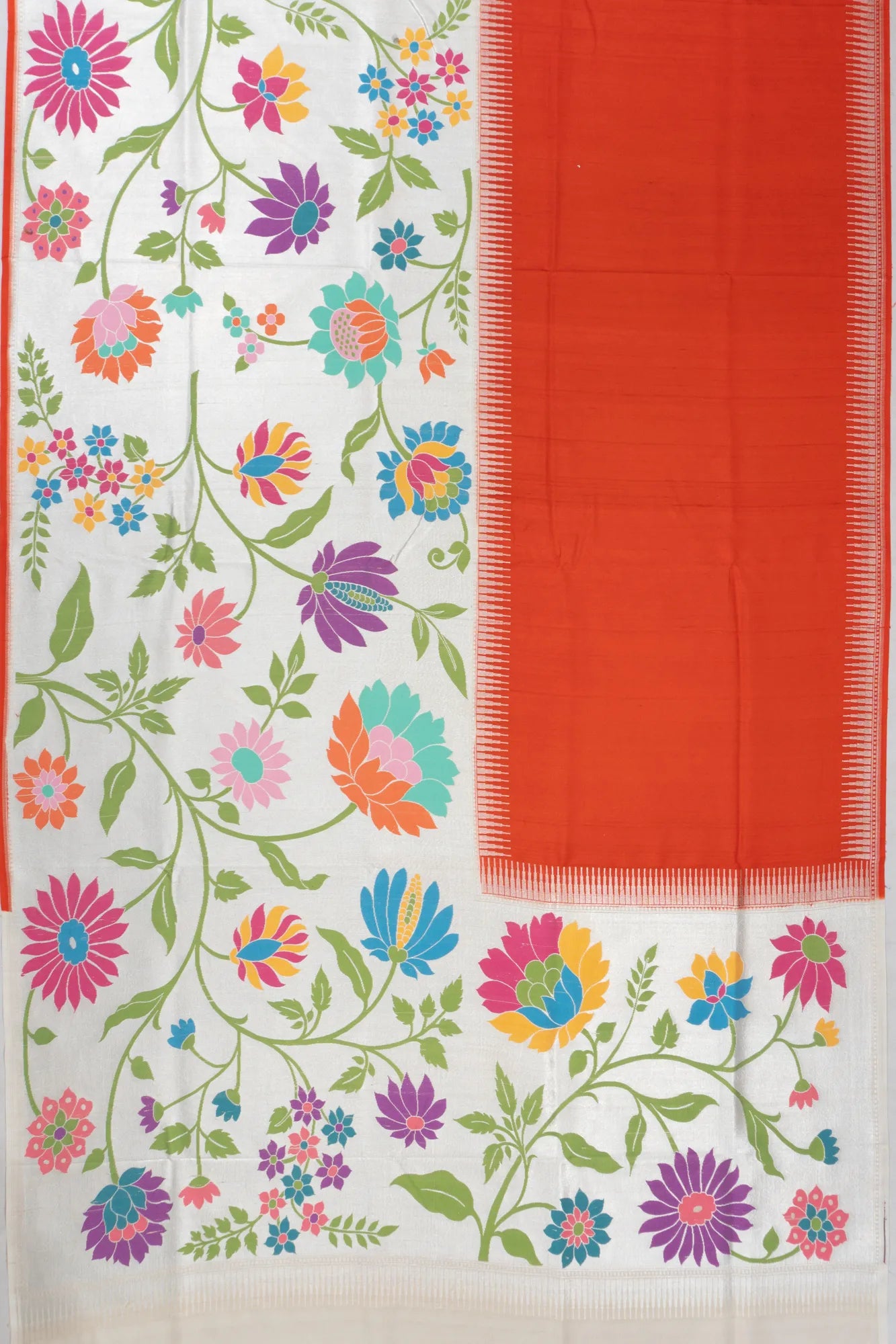 Banarasi Tussar Georgette Jamdani Brocade Half And Half Orange Saree