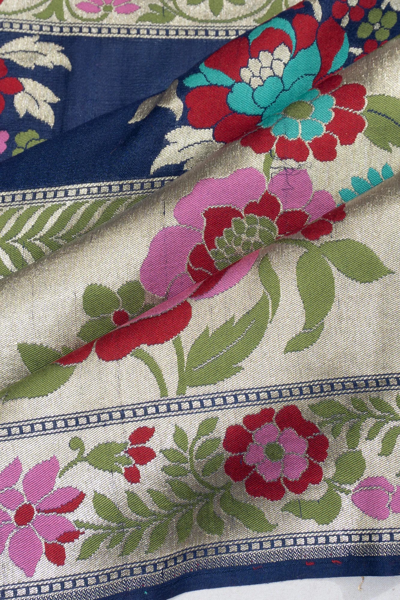 Banarasi Tussar Georgette Jamdani Brocade Half And Half Blue Saree