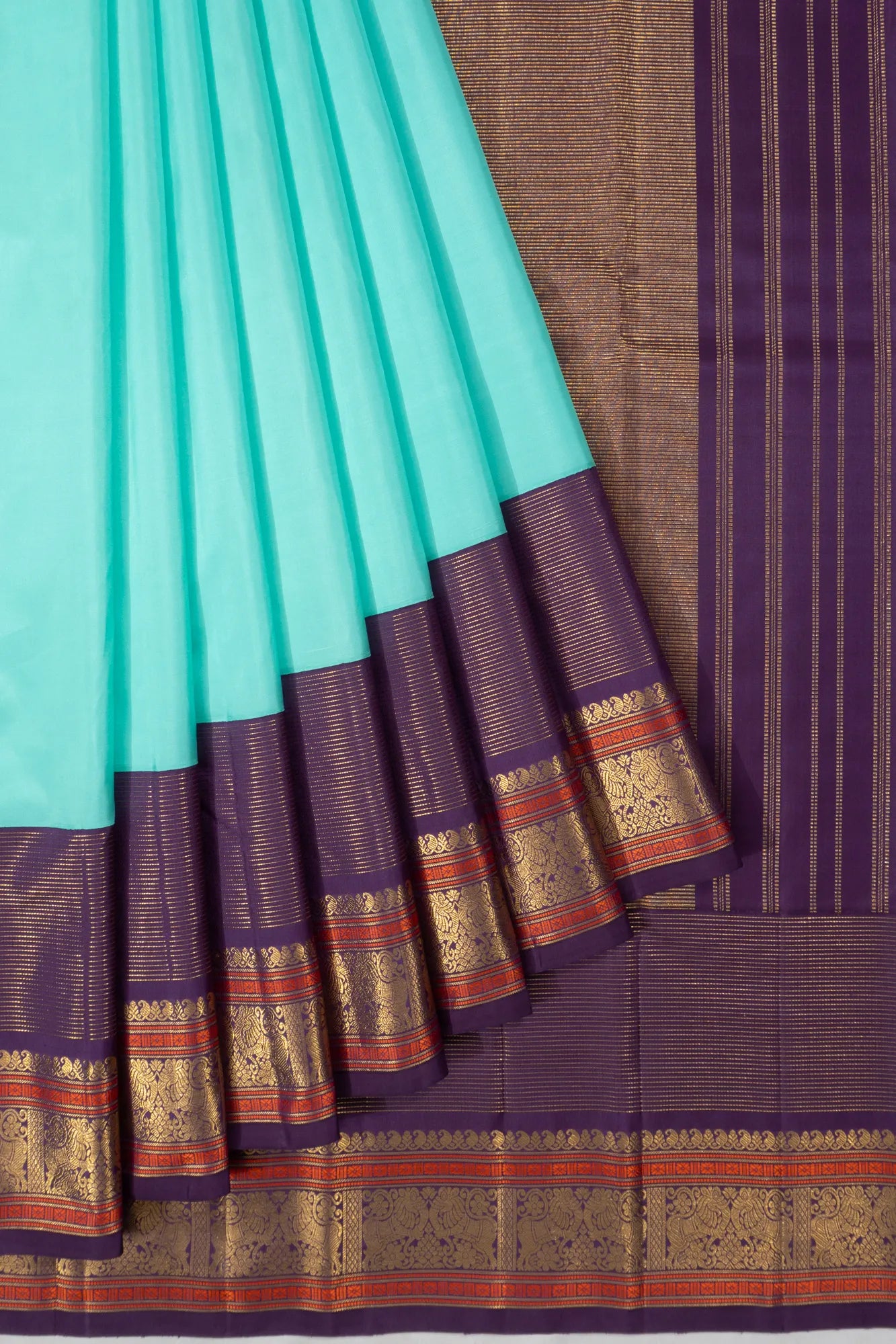 Classic Kanchipuram Silk Plain Sky Blue Saree