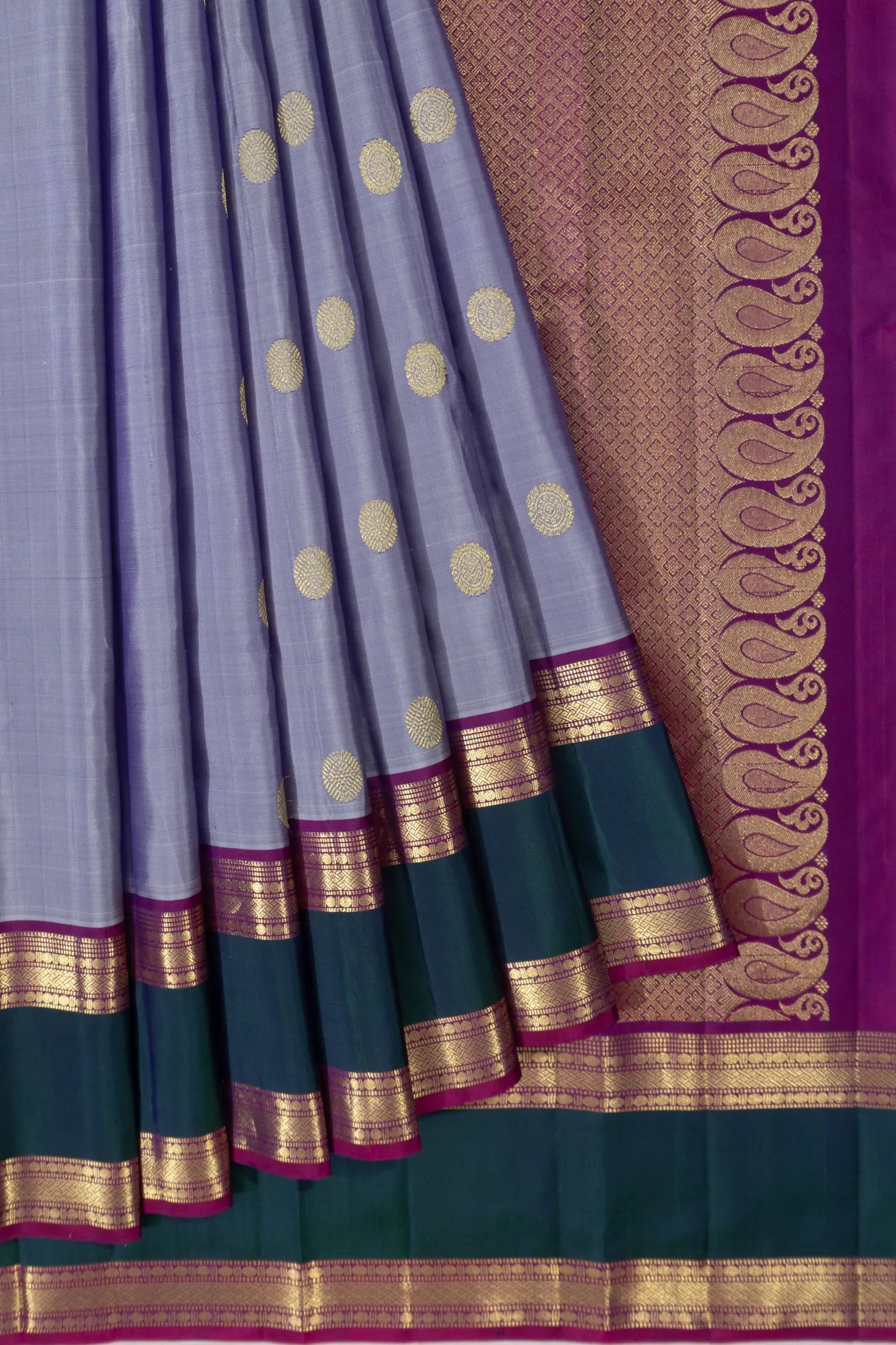 Classic Kanchipuram Silk Butta Lavender Saree With Rettai Pettu Border
