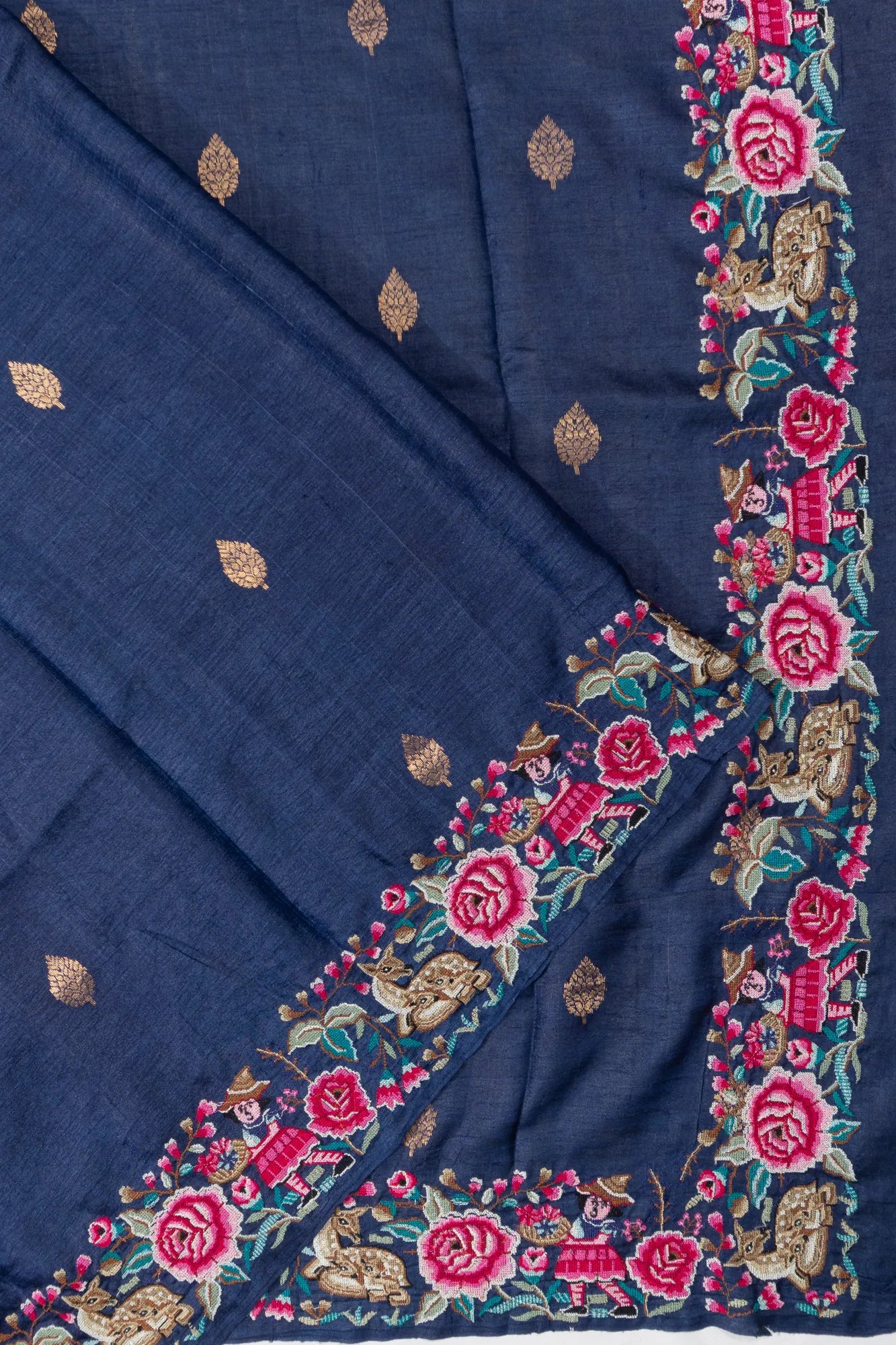 Tussar Butta Blue Saree With Embroidery Border