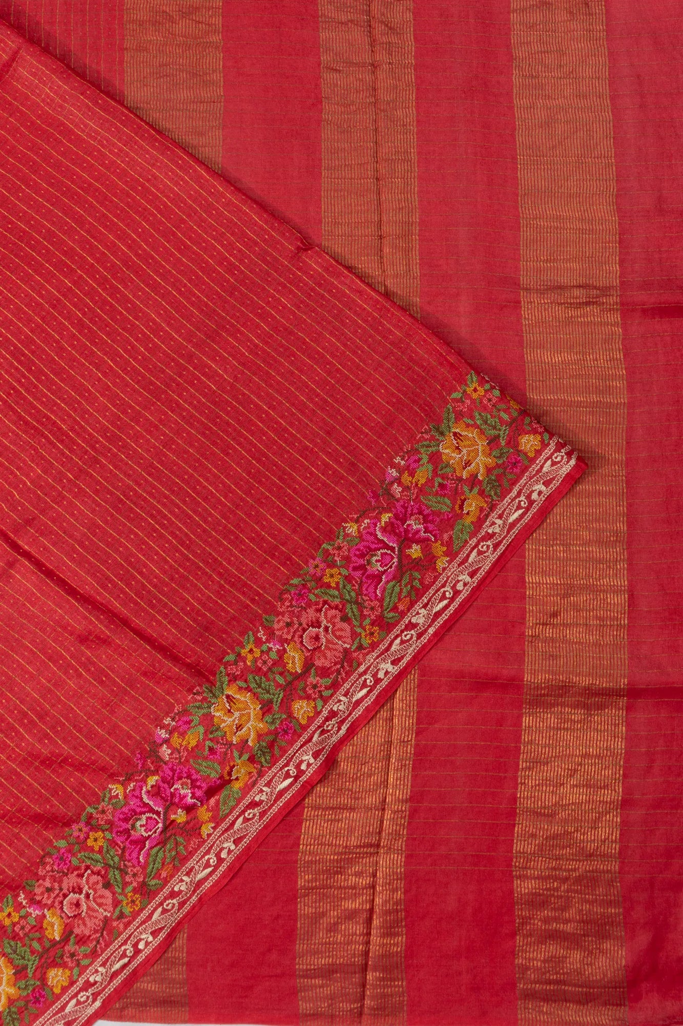 Tussar Checks And Butta Red Saree