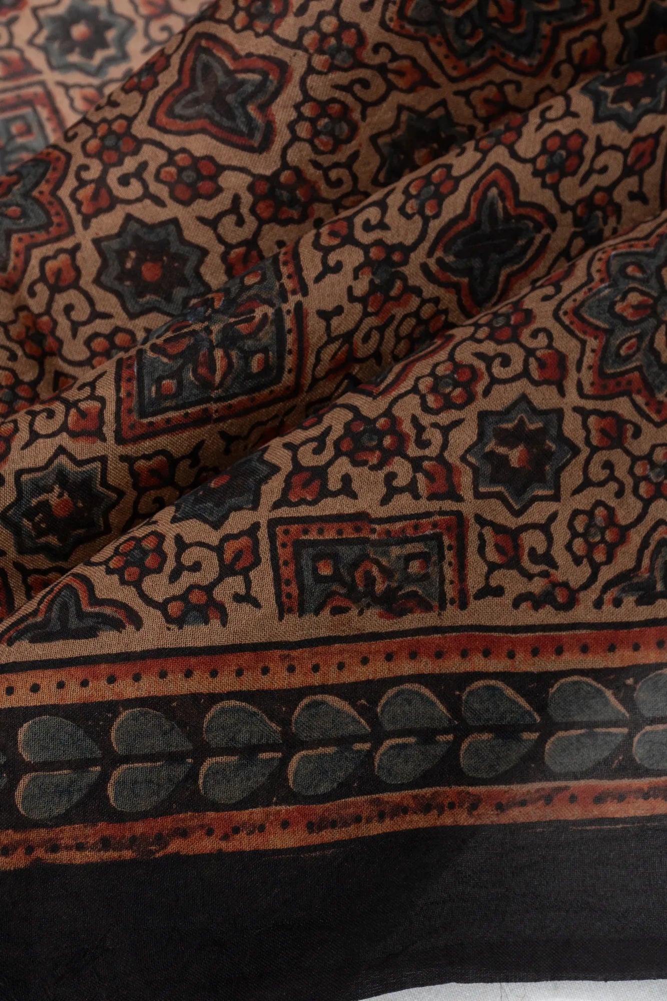 Organza Ajrakh Printed Beige Saree