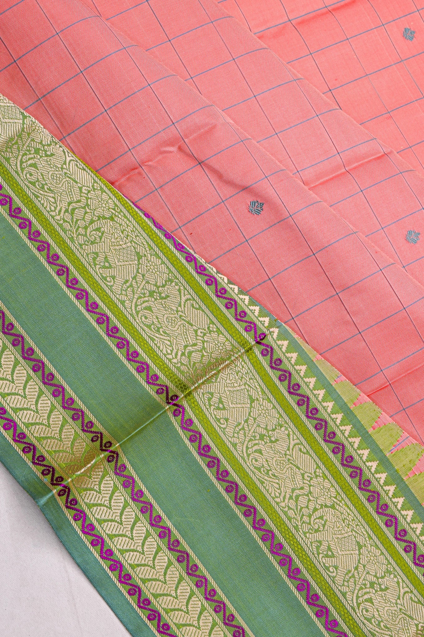 Kanchipuram Silk Checks And Butta Baby Pink Saree