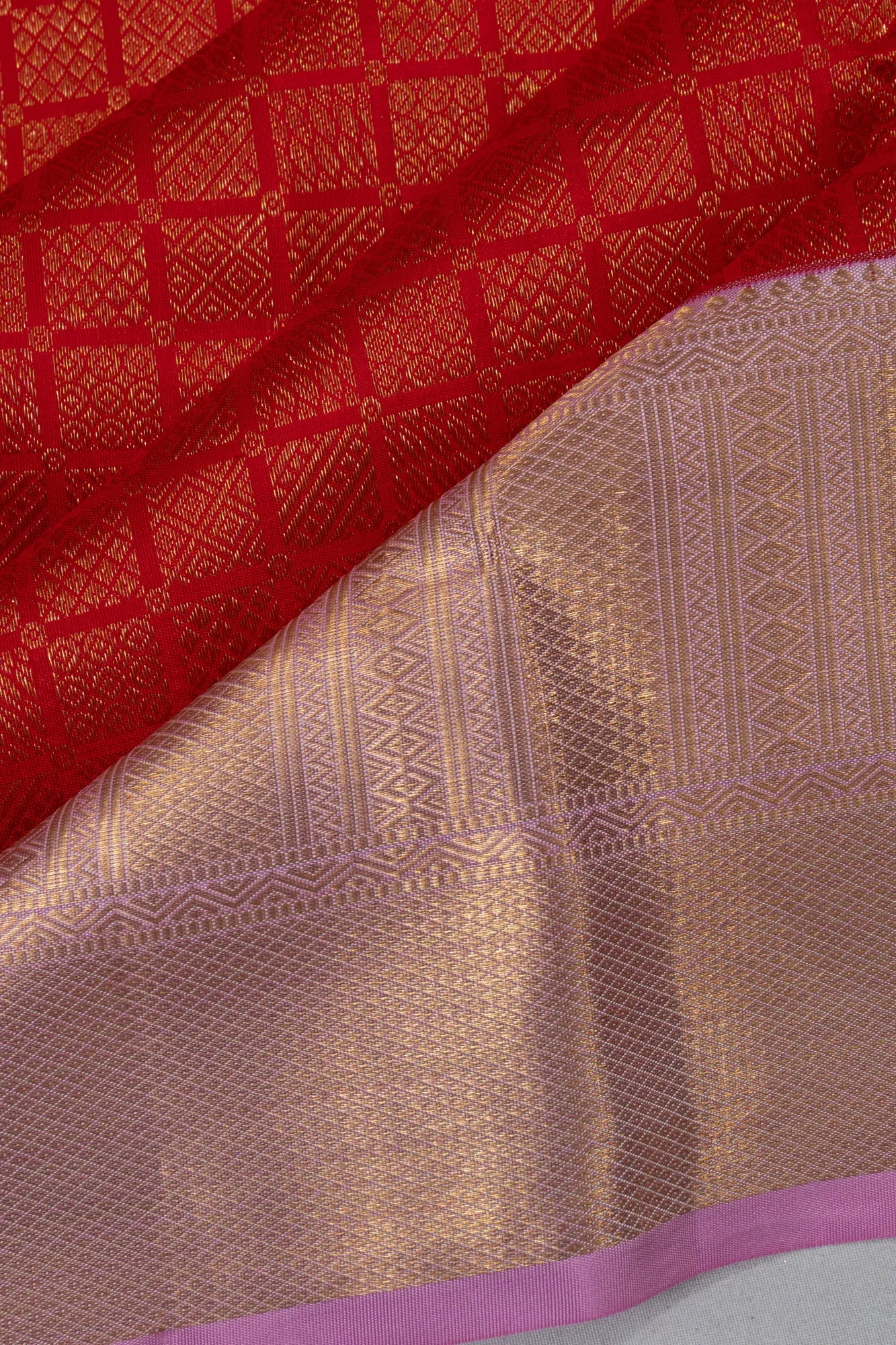 Kanchipuram Silk Geometrical Brocade Red Saree