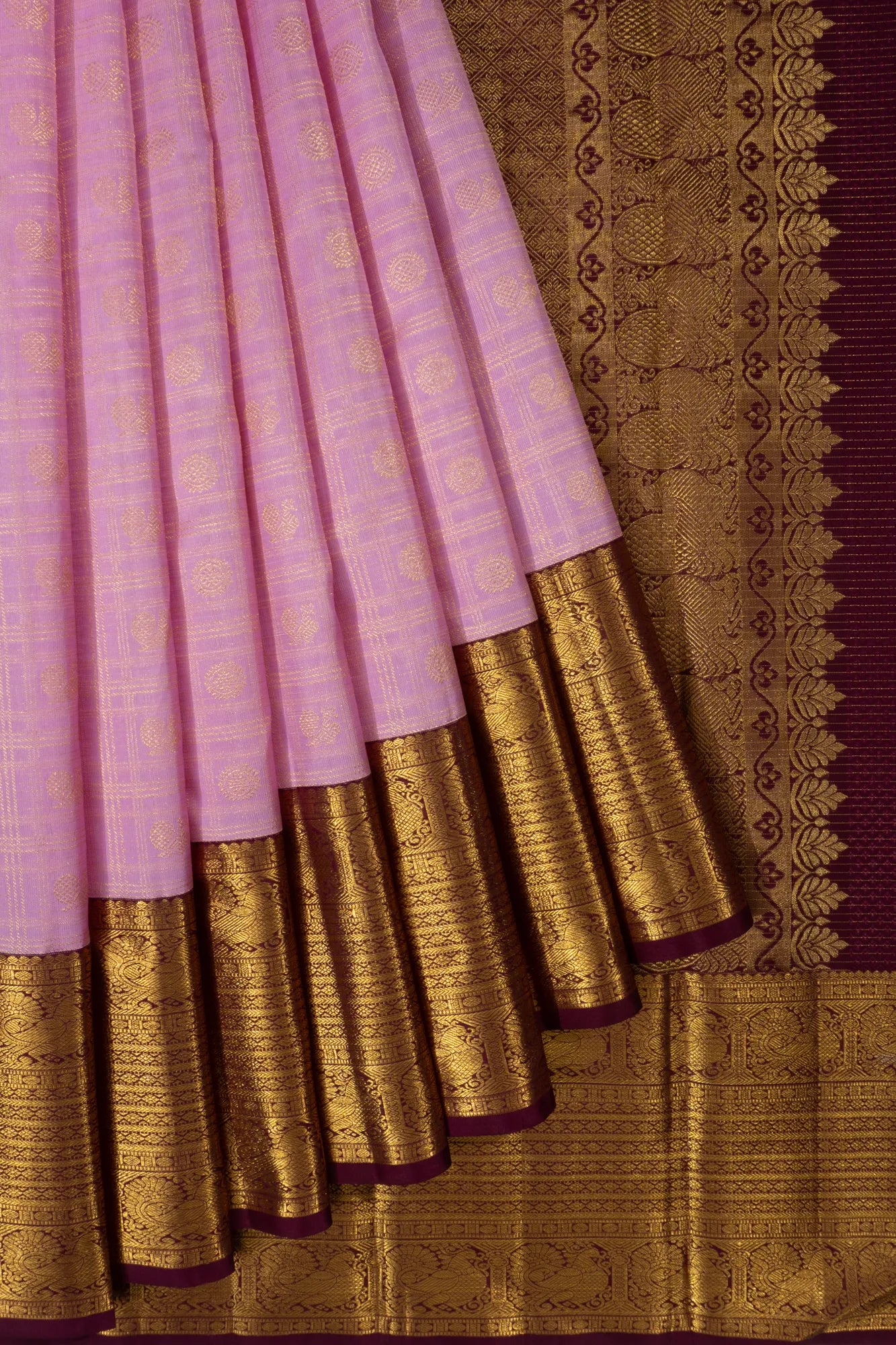 Kanchipuram Silk Checks And Butta Baby Pink Saree
