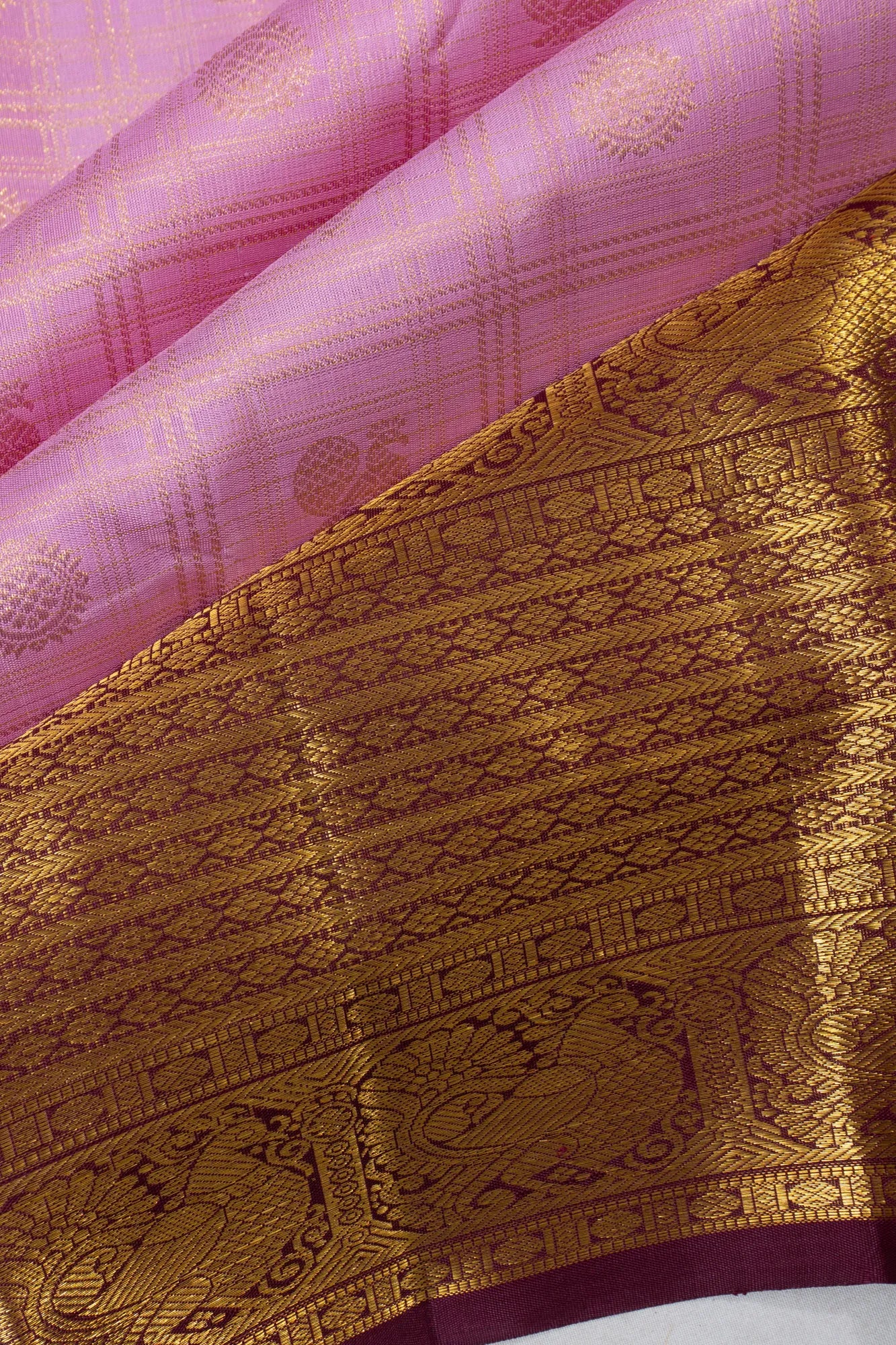 Kanchipuram Silk Checks And Butta Baby Pink Saree
