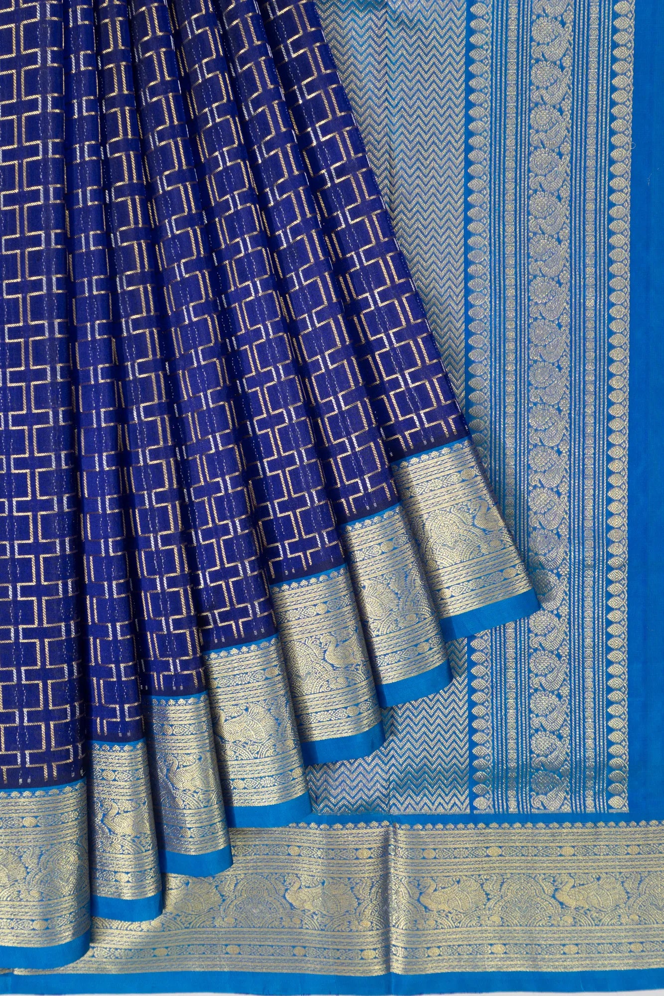 Venkatagiri Silk Geometrical Brocade Blue Saree
