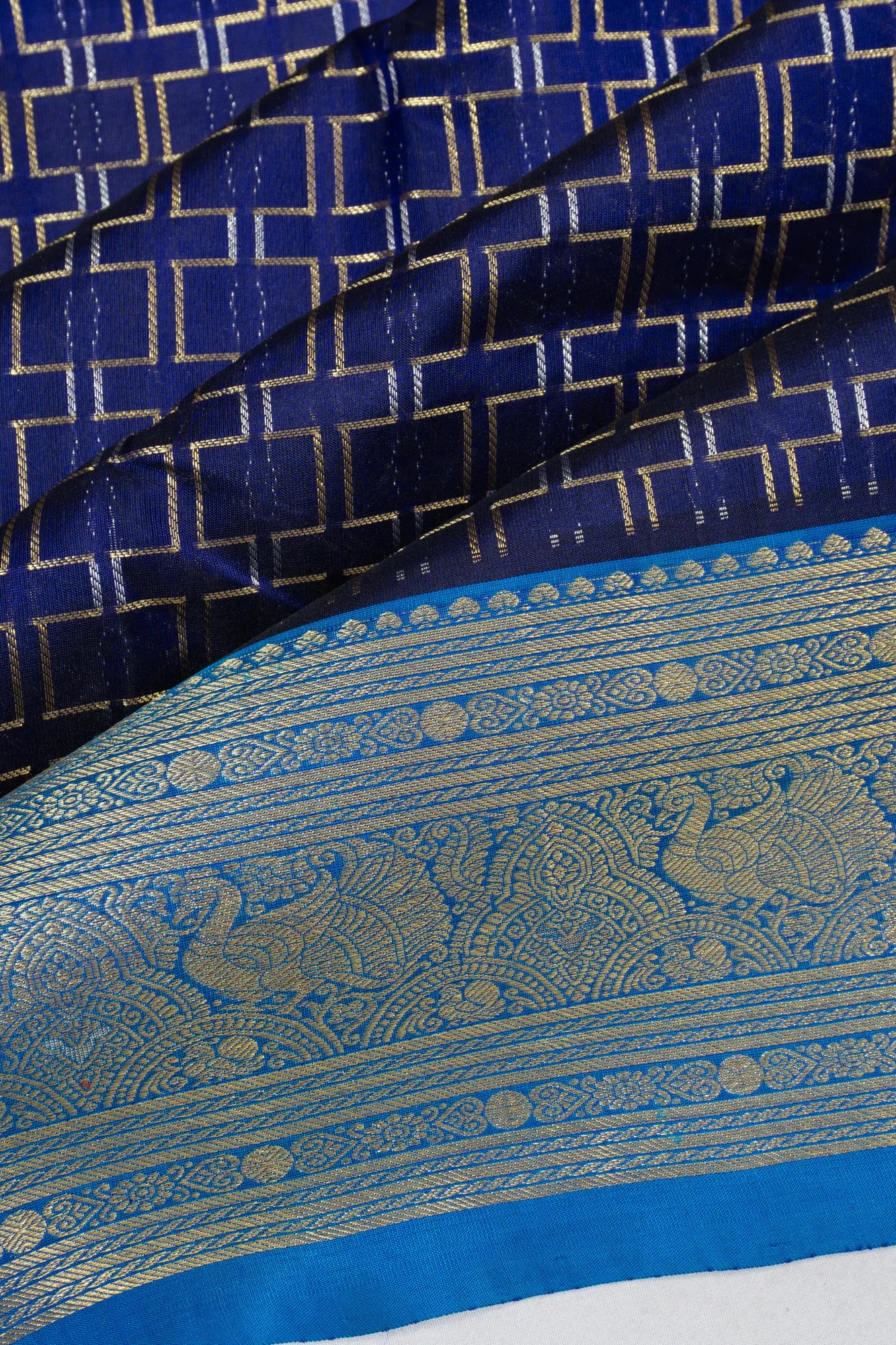 Venkatagiri Silk Geometrical Brocade Blue Saree