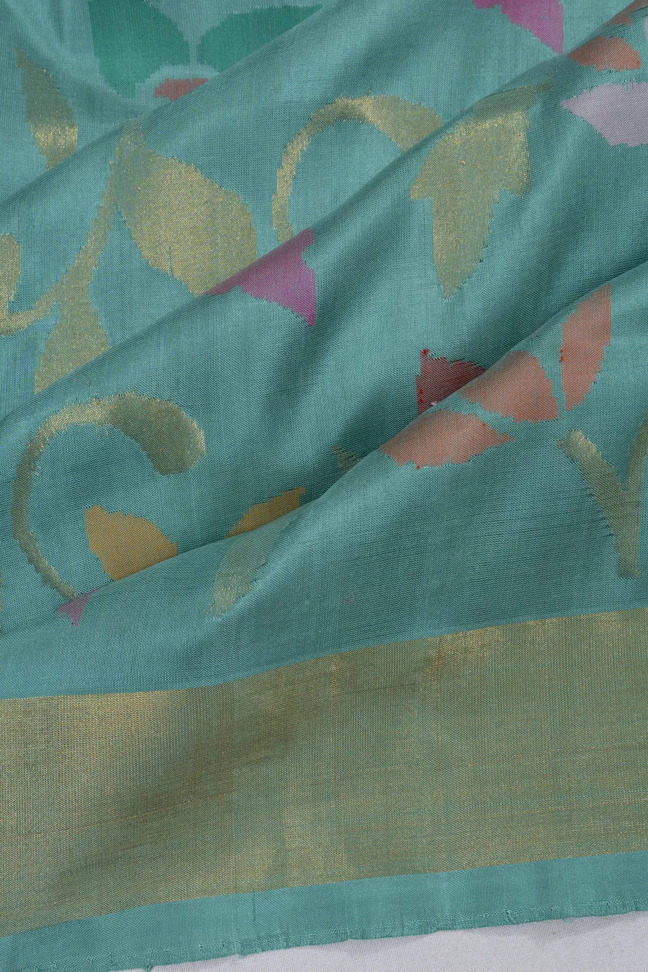 Uppada Silk Jamdani Jaal Sea Green Saree