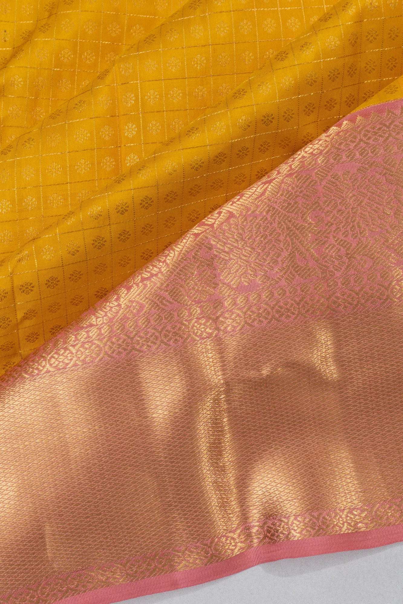 Taranga Kanchi Silk Checks And Butta Yellow Saree