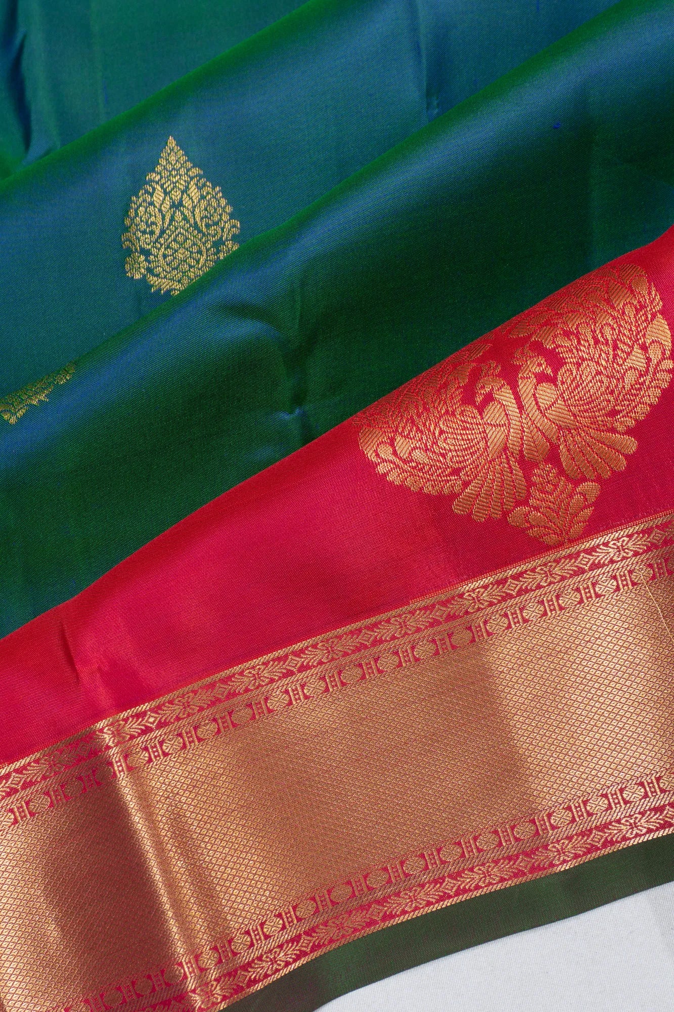 Taranga Kanchi Silk Butta Dual Tone Blue And Green Saree