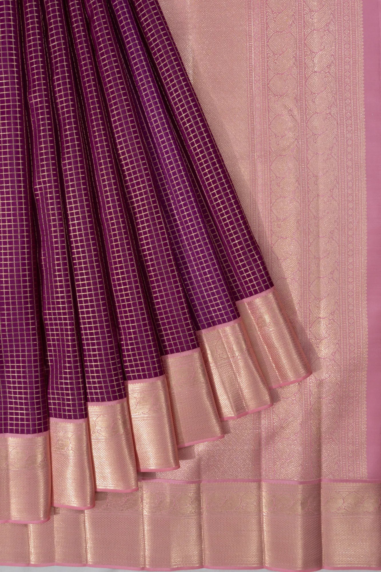 Kanchipuram Silk Checks Purple Saree