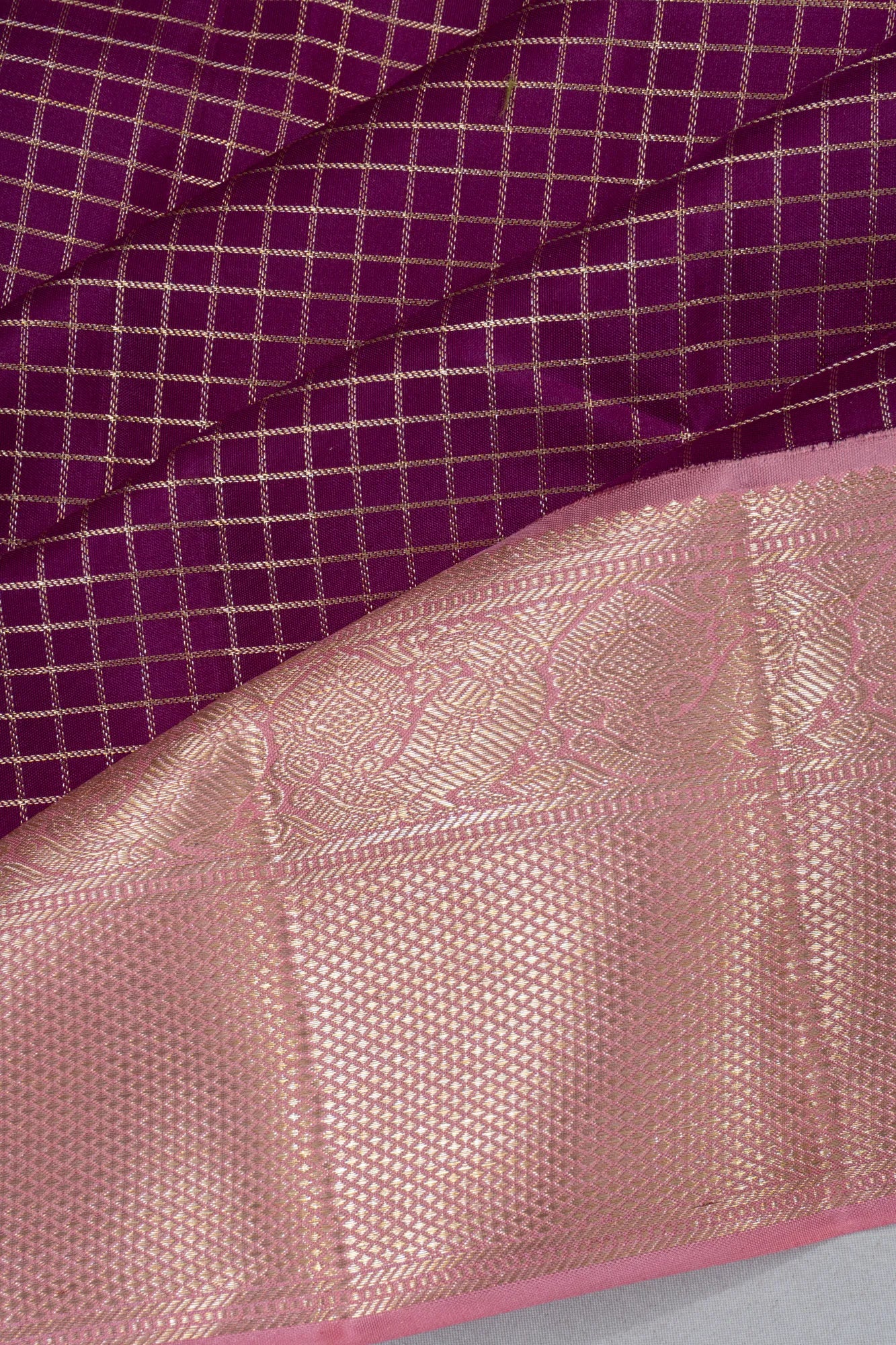 Kanchipuram Silk Checks Purple Saree