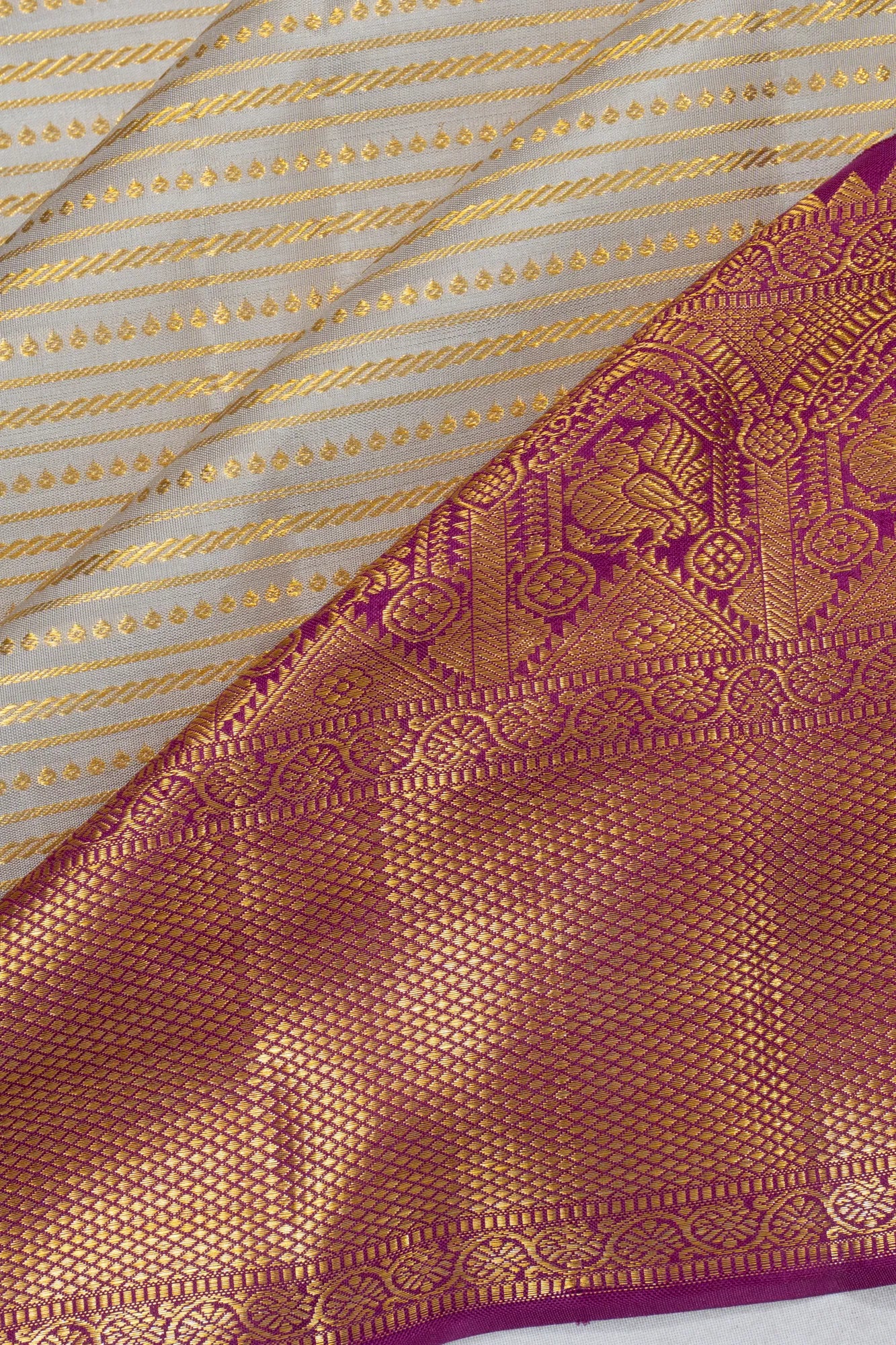 Kanchipuram Silk Lines Cream Saree