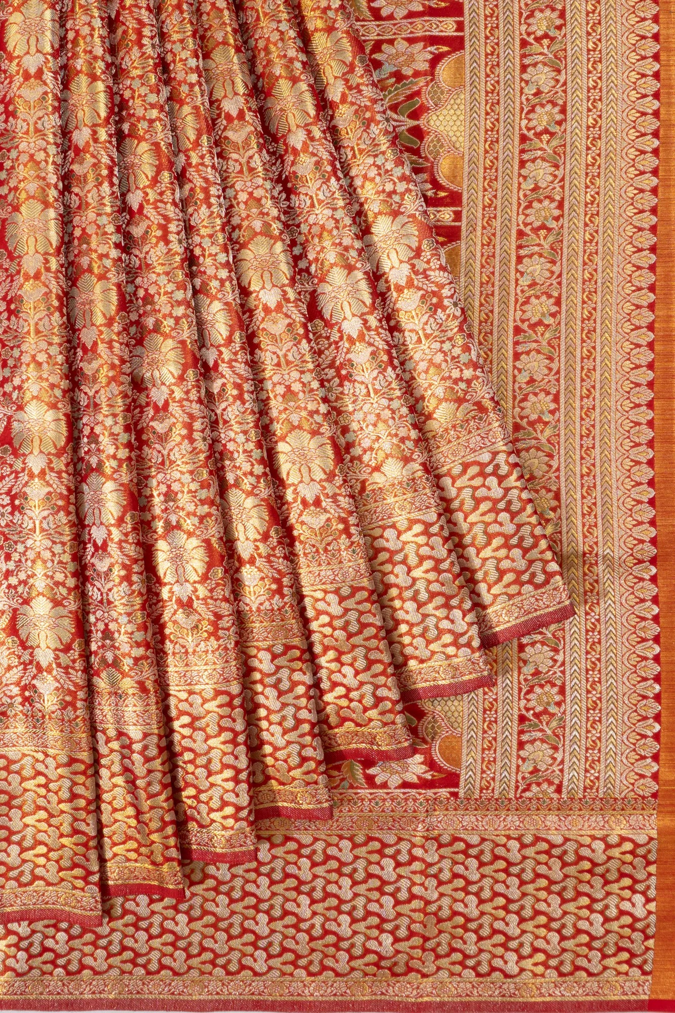 Kanchipuram Silk Tissue Brocade Red Saree