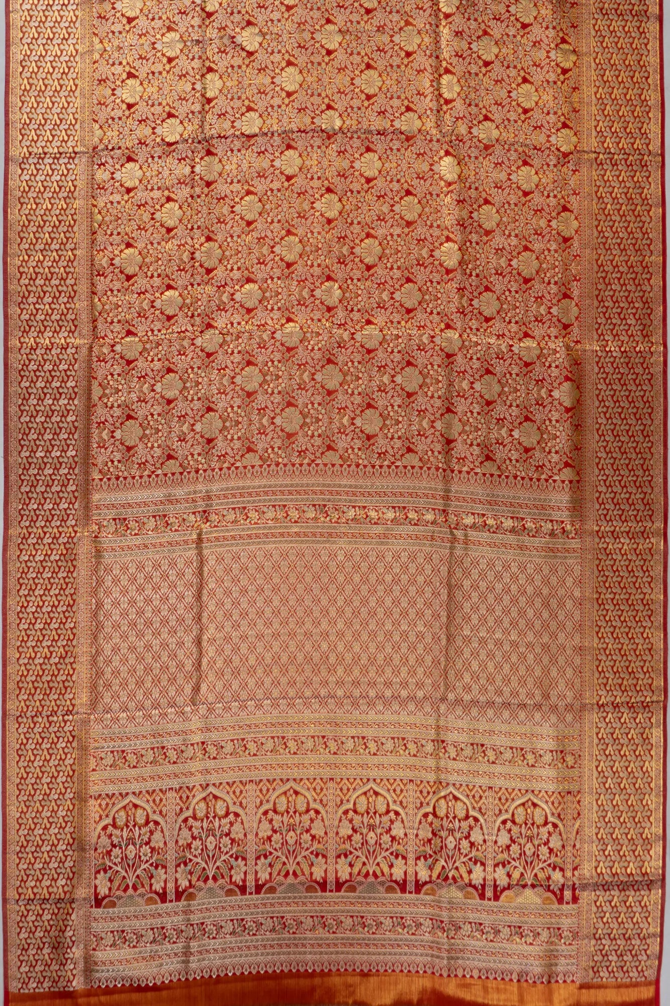 Kanchipuram Silk Tissue Brocade Red Saree