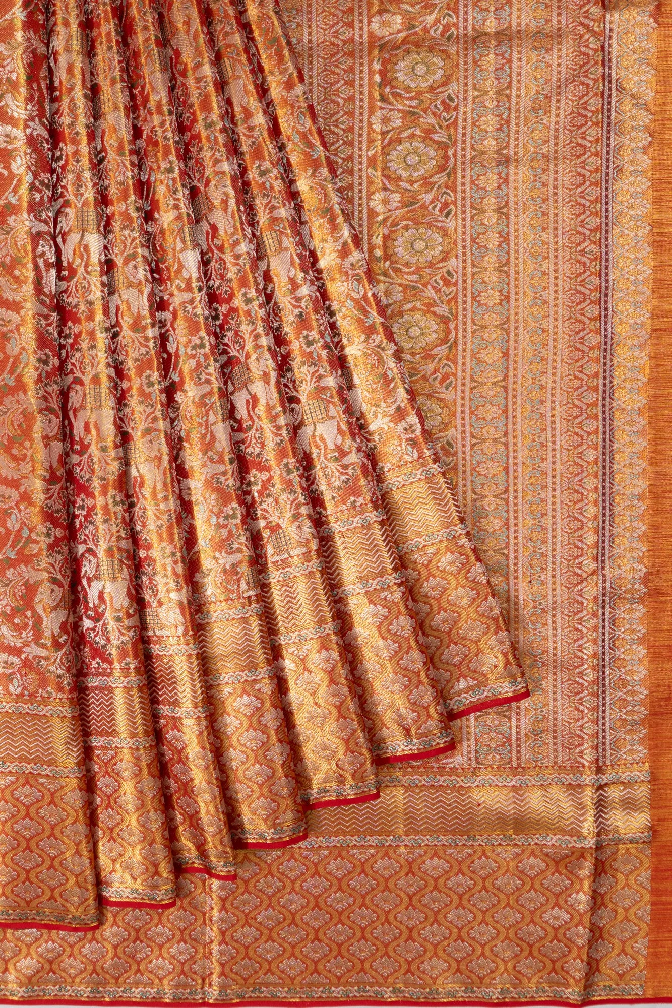 Kanchipuram Silk Tissue Jaal Red Saree