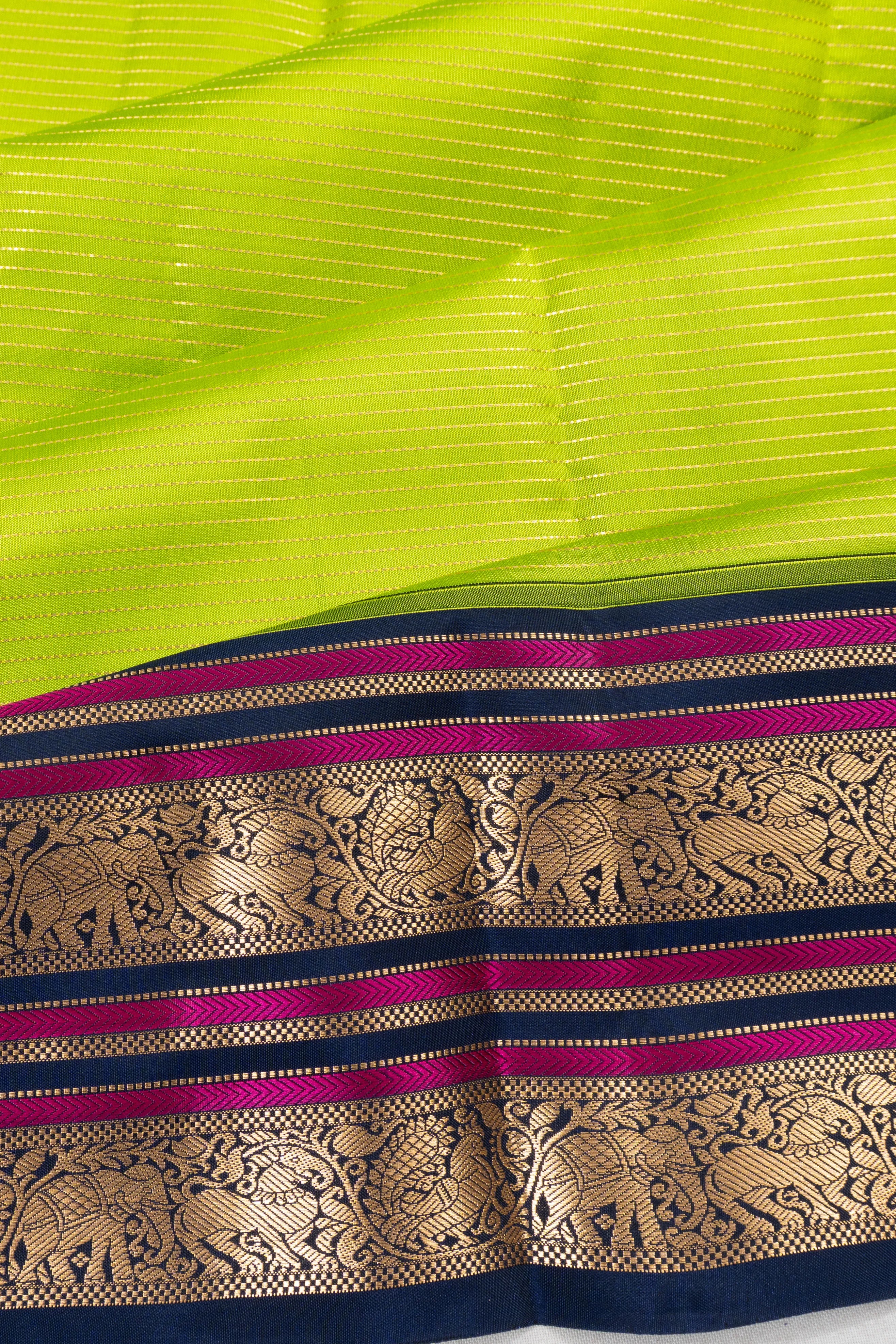 Taranga Kanchi Silk Oosi Lines Green Saree
