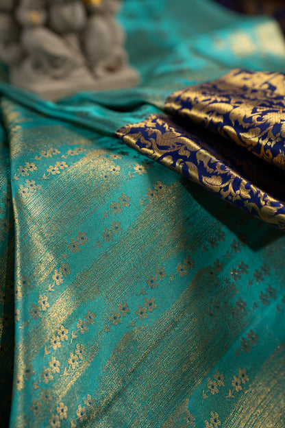 Taranga Kanchi Silk Tissue Brocade Sea Green Saree