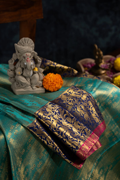 Taranga Kanchi Silk Tissue Brocade Sea Green Saree