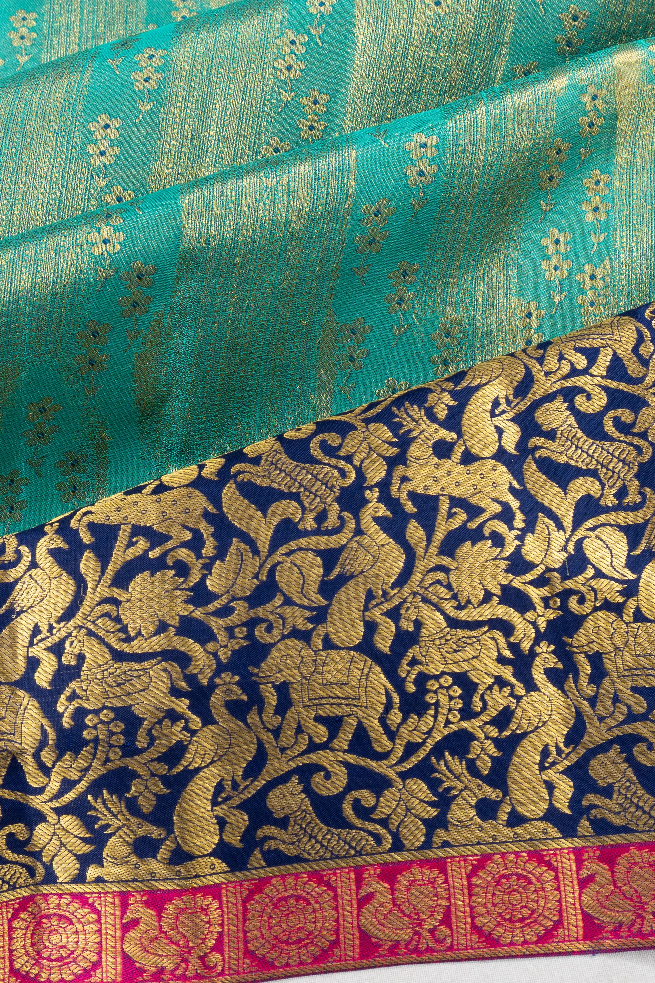 Taranga Kanchi Silk Tissue Brocade Sea Green Saree