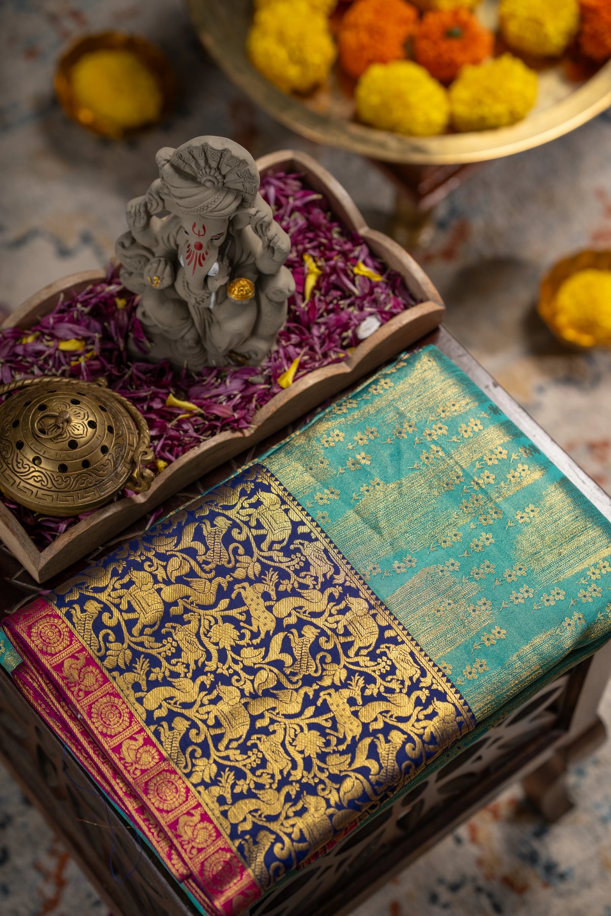 Taranga Kanchi Silk Tissue Brocade Sea Green Saree