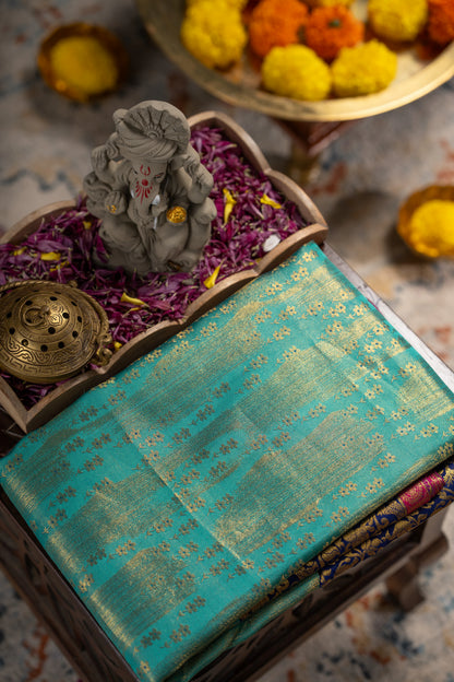 Taranga Kanchi Silk Tissue Brocade Sea Green Saree