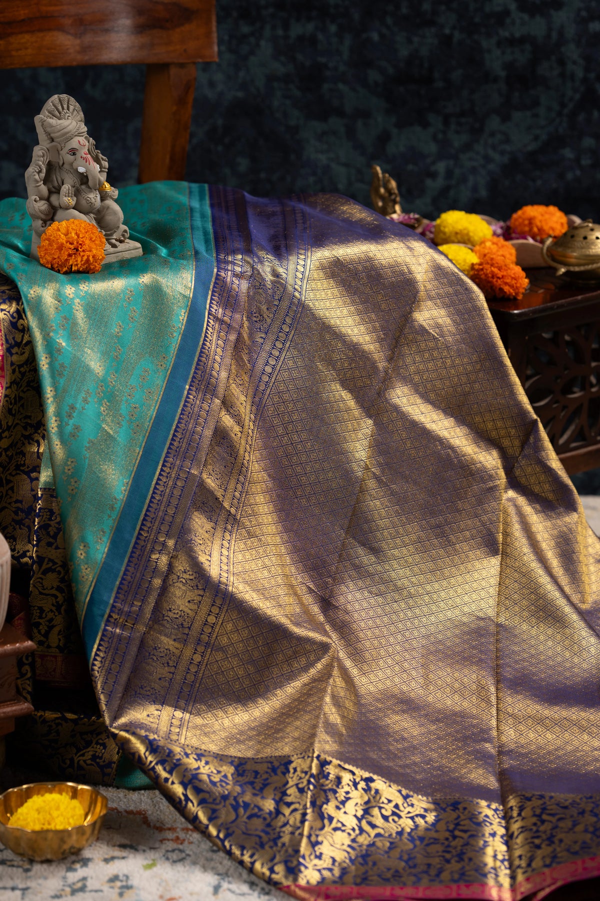 Taranga Kanchi Silk Tissue Brocade Sea Green Saree