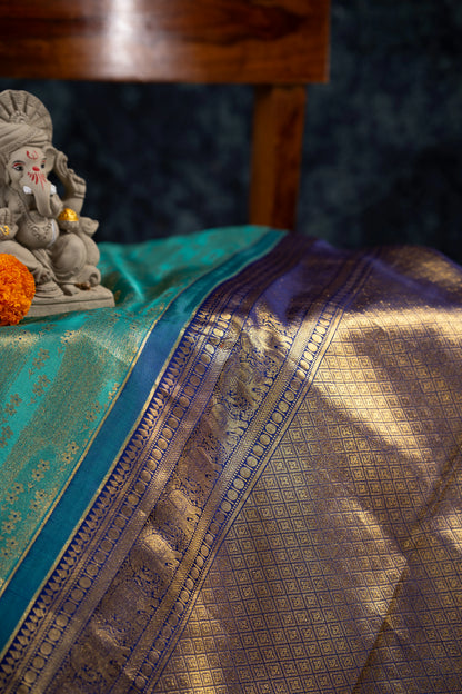 Taranga Kanchi Silk Tissue Brocade Sea Green Saree