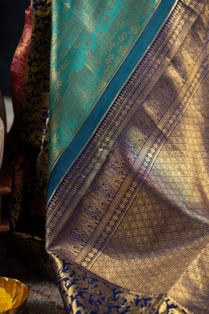 Taranga Kanchi Silk Tissue Brocade Sea Green Saree