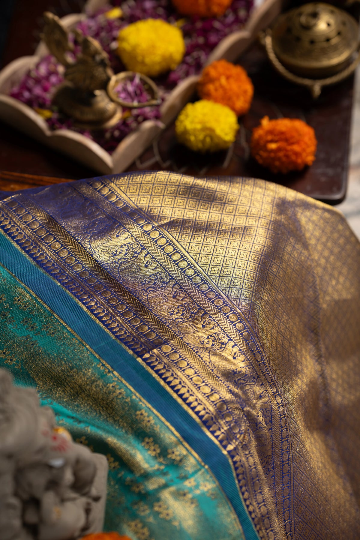 Taranga Kanchi Silk Tissue Brocade Sea Green Saree