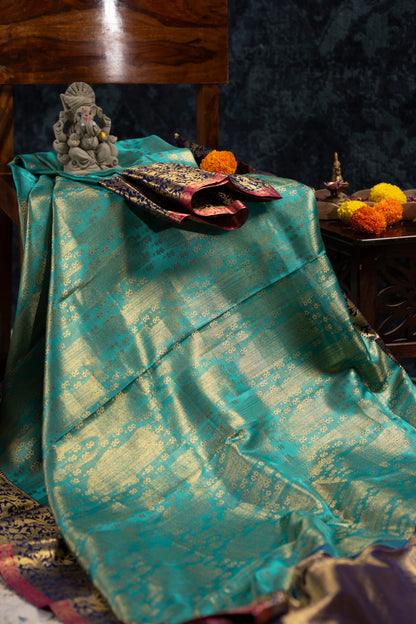 Taranga Kanchi Silk Tissue Brocade Sea Green Saree