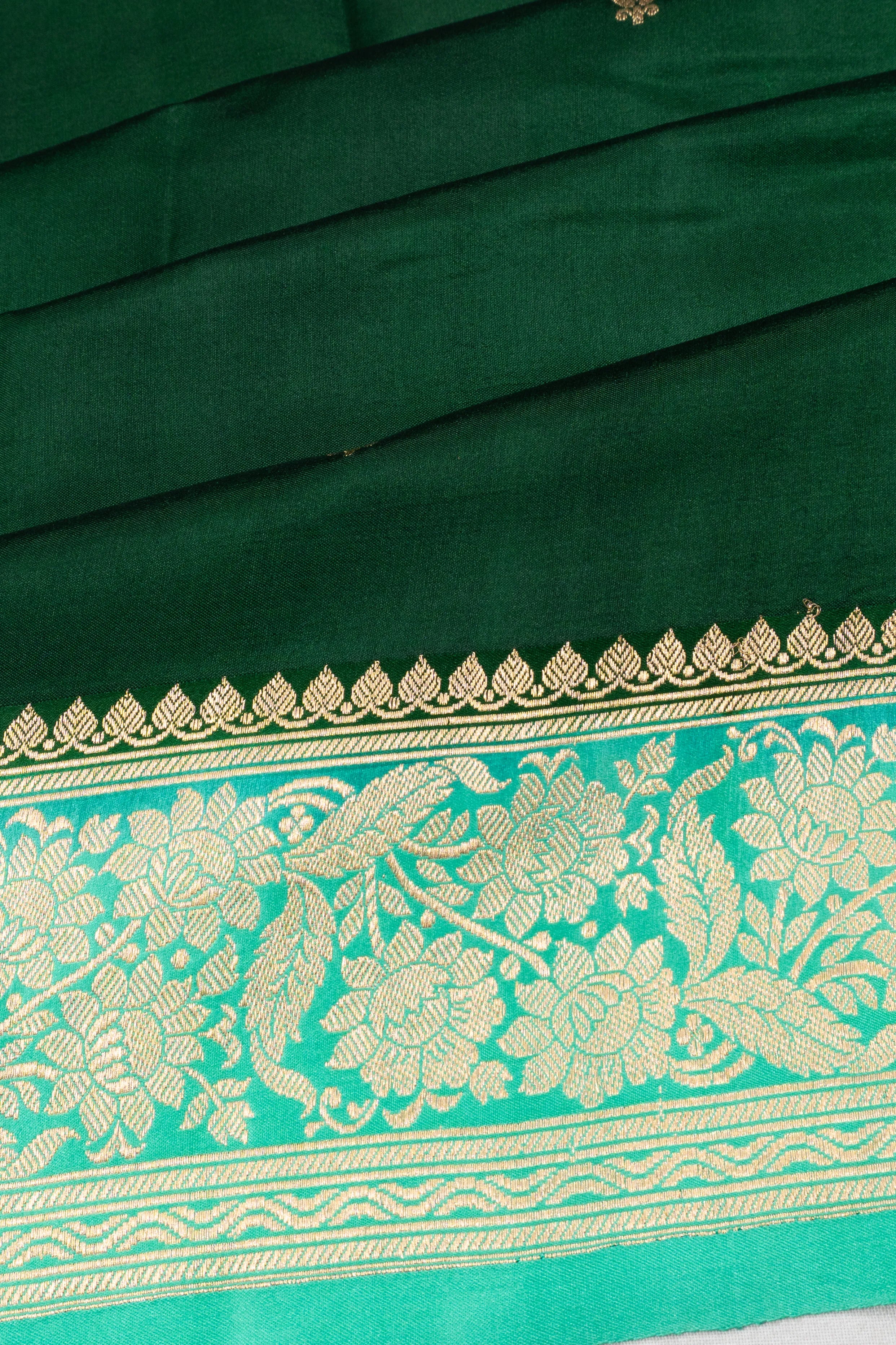 Banarasi Katan Silk Butta Bottle Green Saree
