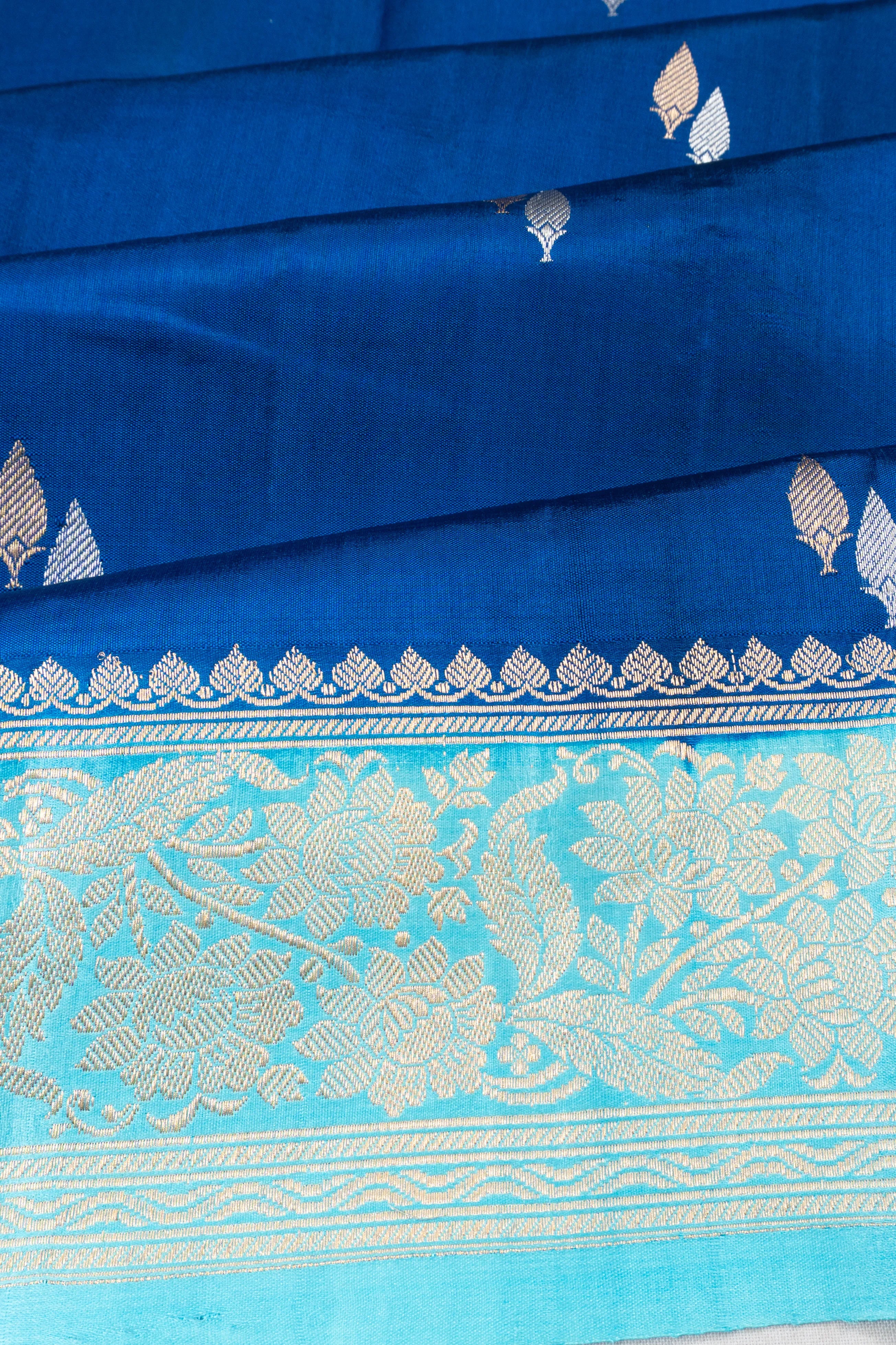 Banarasi Katan Silk Butta Royal Blue Saree