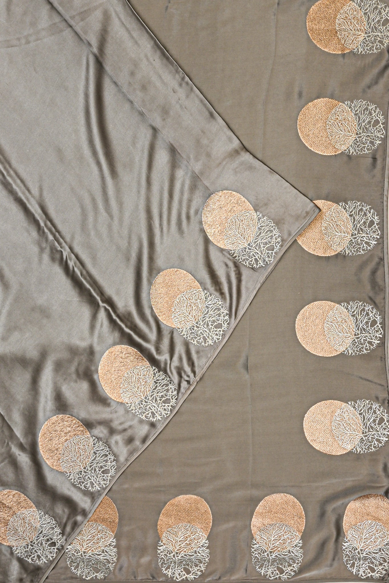 Banarasi Satin Plain Grey Saree With Embroidery Blouse